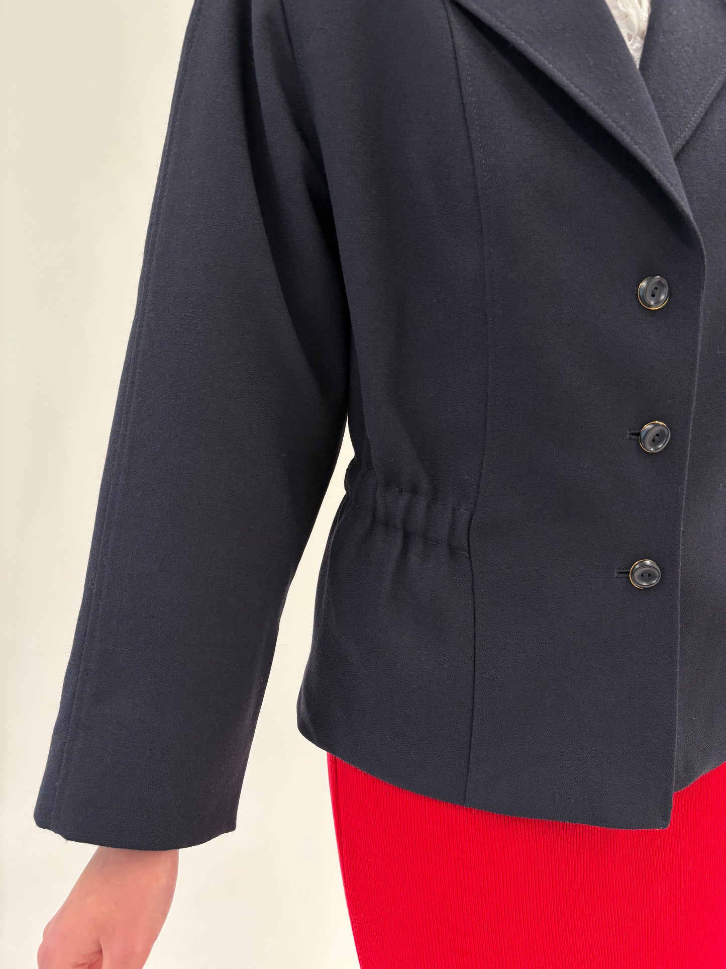 Sacou vintage Navy din lana extrafina cu talie marcată elastică