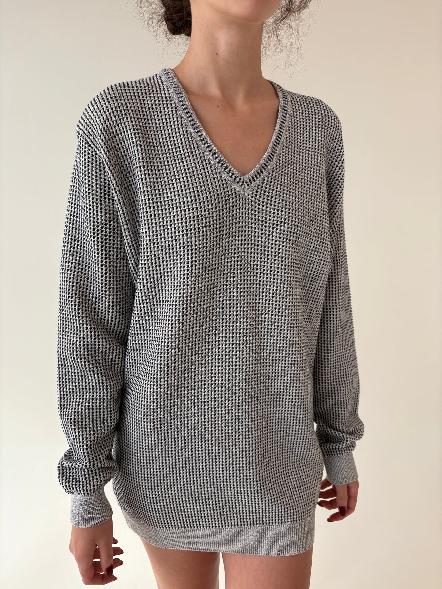 Pulover luxury tall italian in anchior din jerse texturat