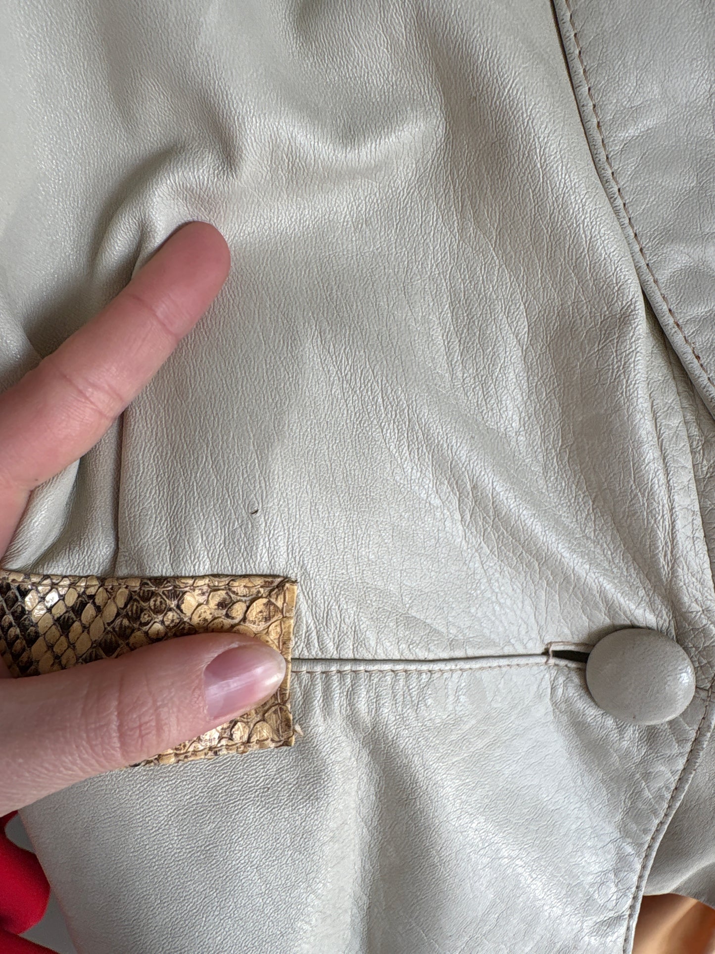 Geacă vintage din piele naturală cu inserții din piele veritabilă de șarpe