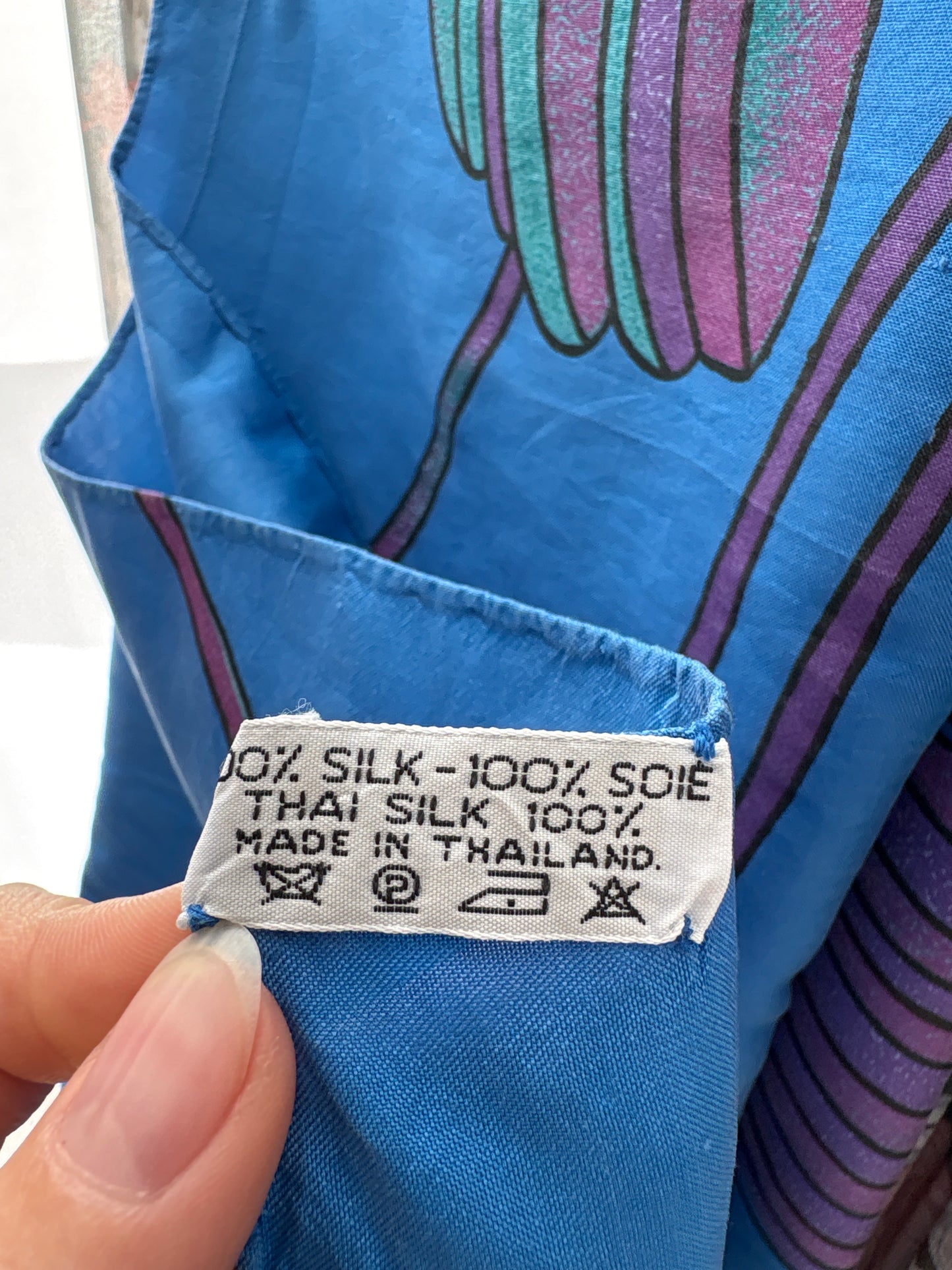 Eșarfă XL albastru regal cu print superb din mătase naturală thai