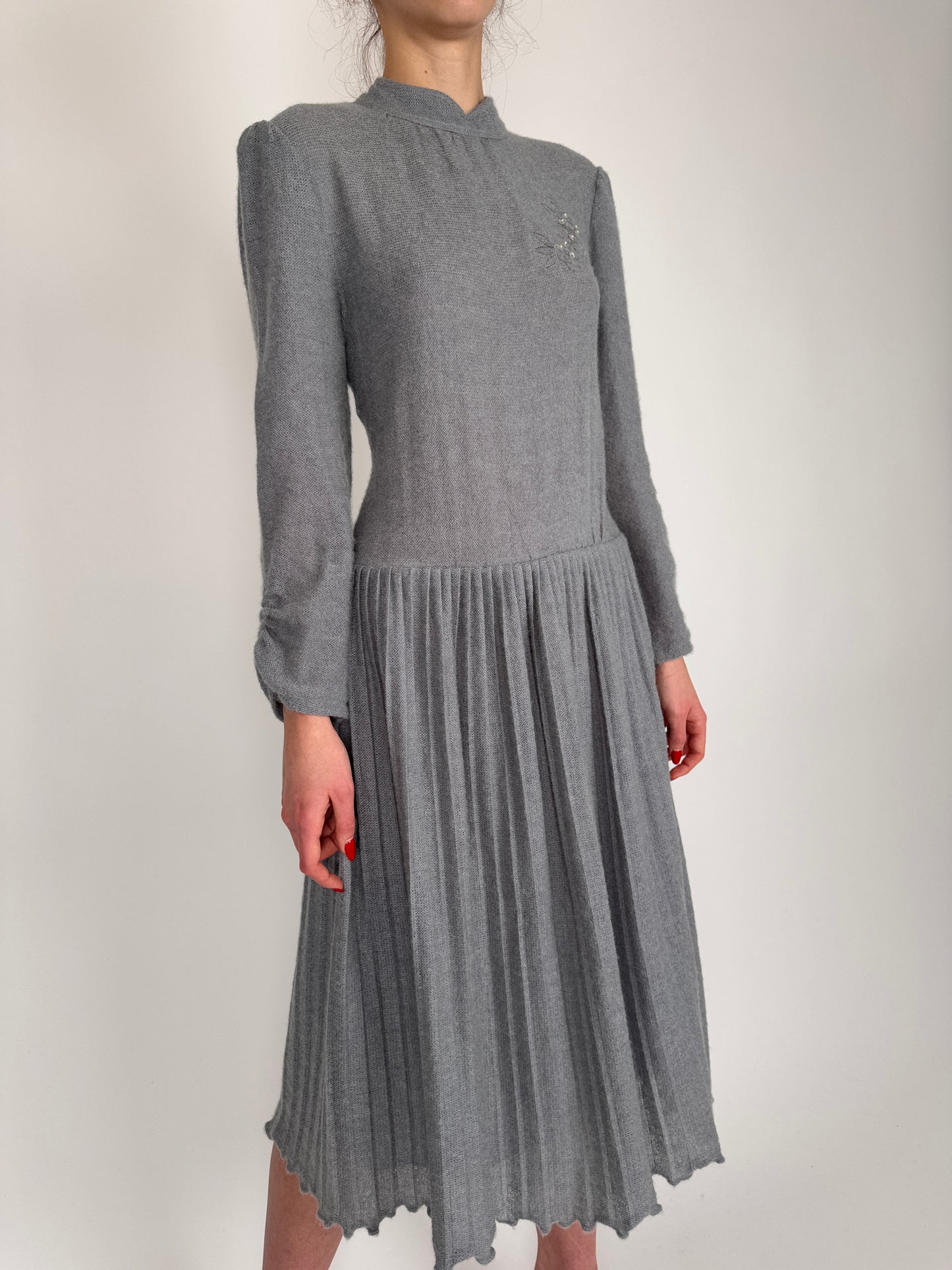 Rochie vintage cloud gray din mix de lana extrafina