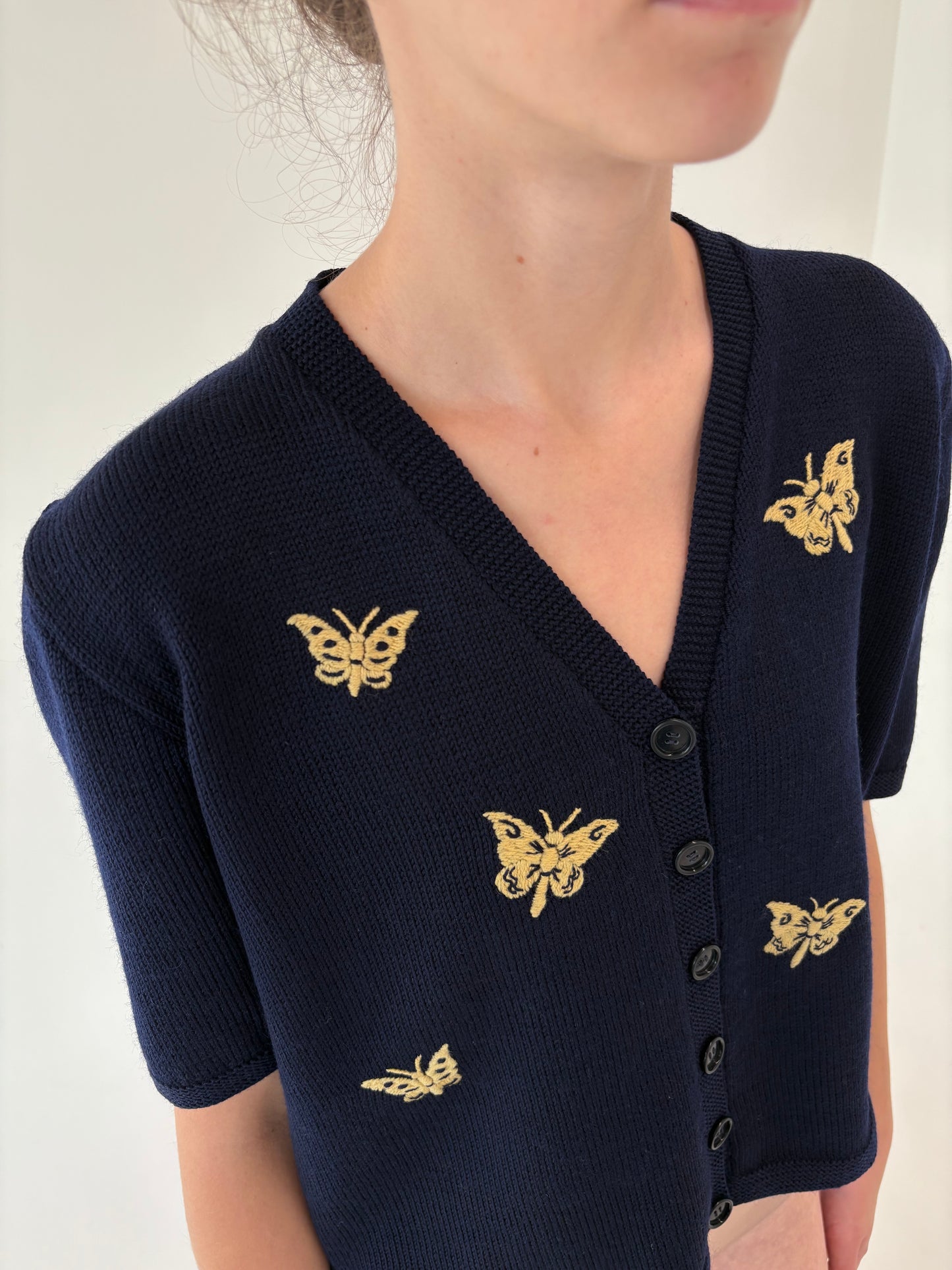 Top vintage excepțional Navy blue din lana merino extrafina de gramaj mare