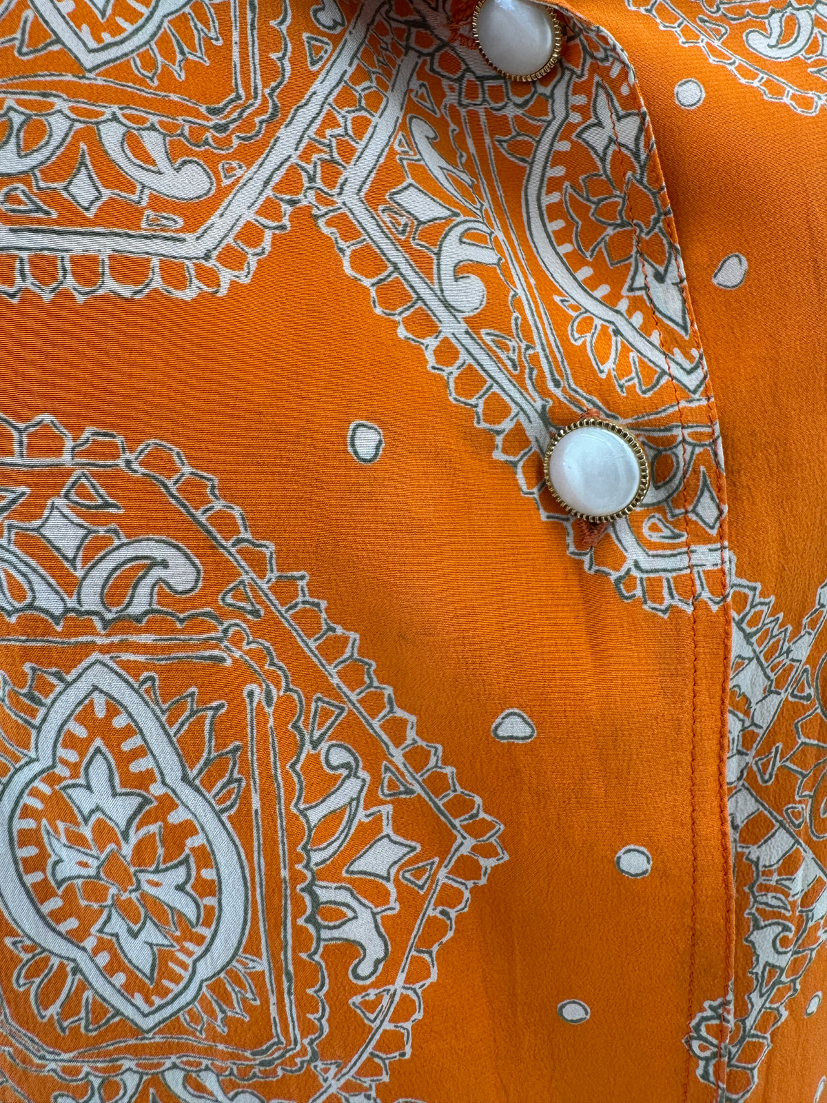 Cămașa vintage italiană oranj din mătase naturală cu print paisley