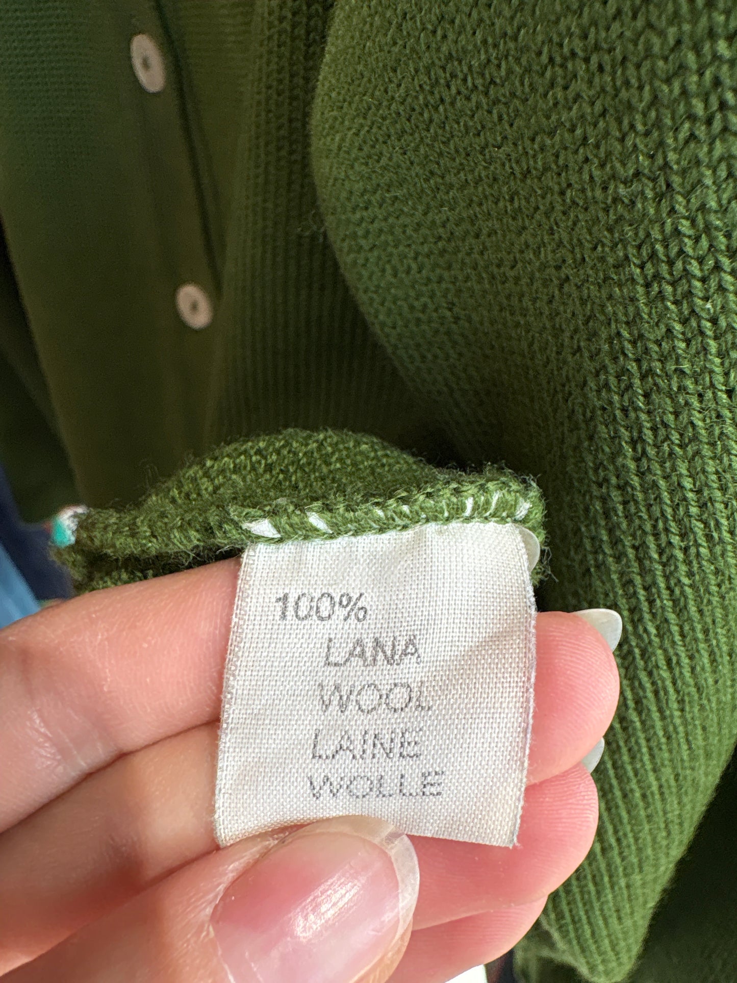 Cardigan vintage seaweed green din lana merino extrafina de gramaj mare