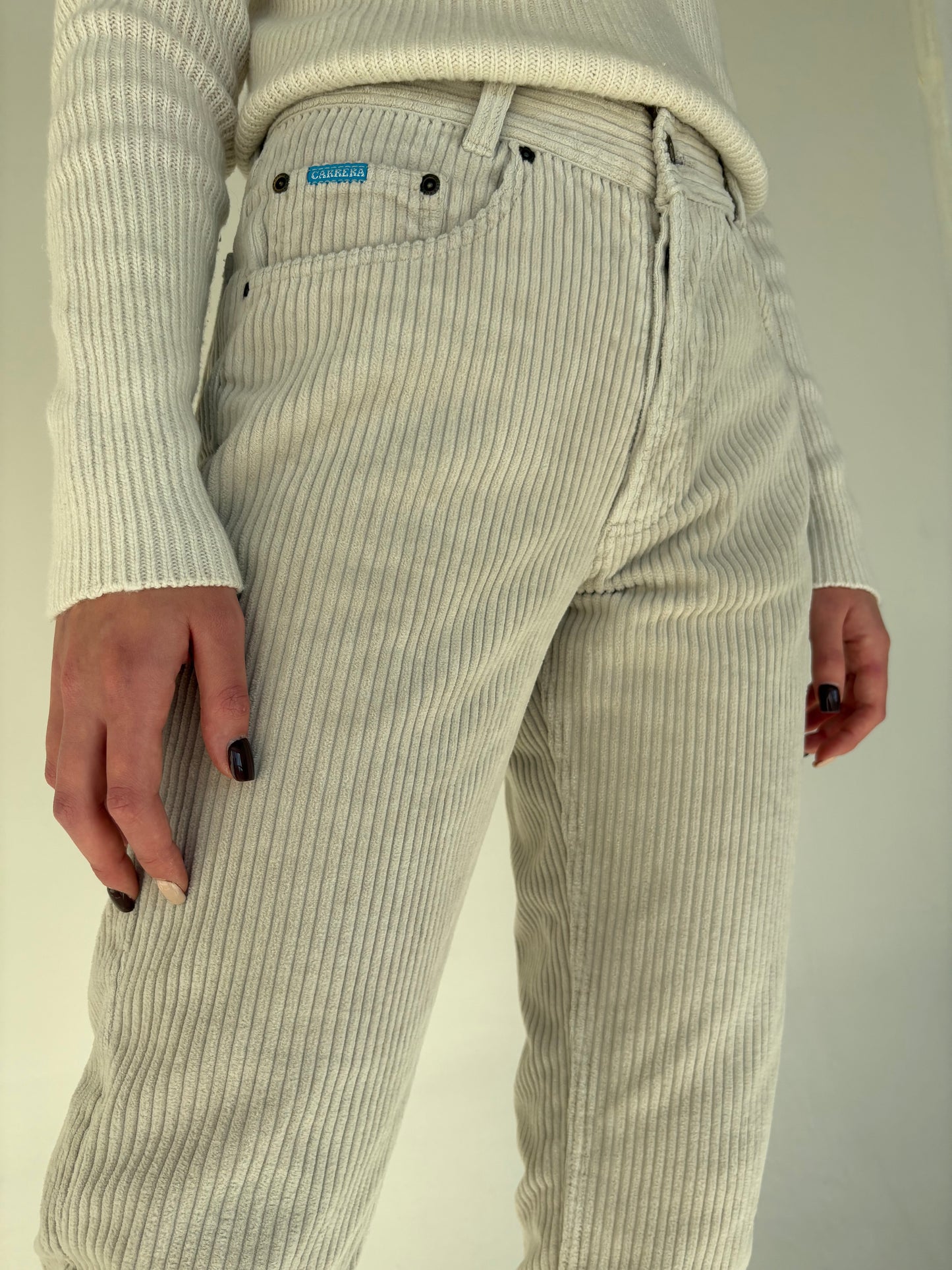 Pantaloni vintage italienești din corduroy gros off white