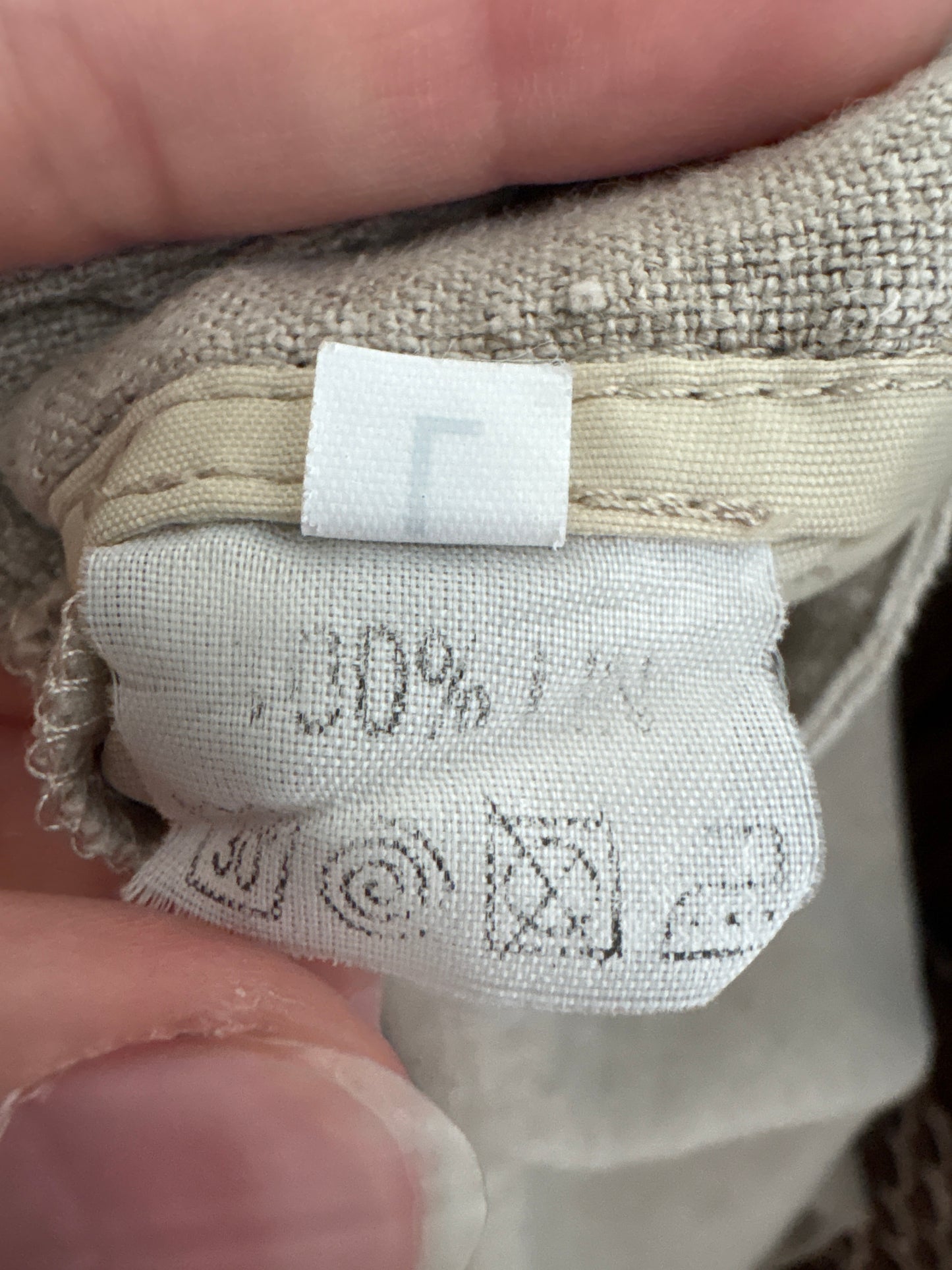 Pantaloni sand nude din pânză excepțională de in cu talie ultra înaltă tall