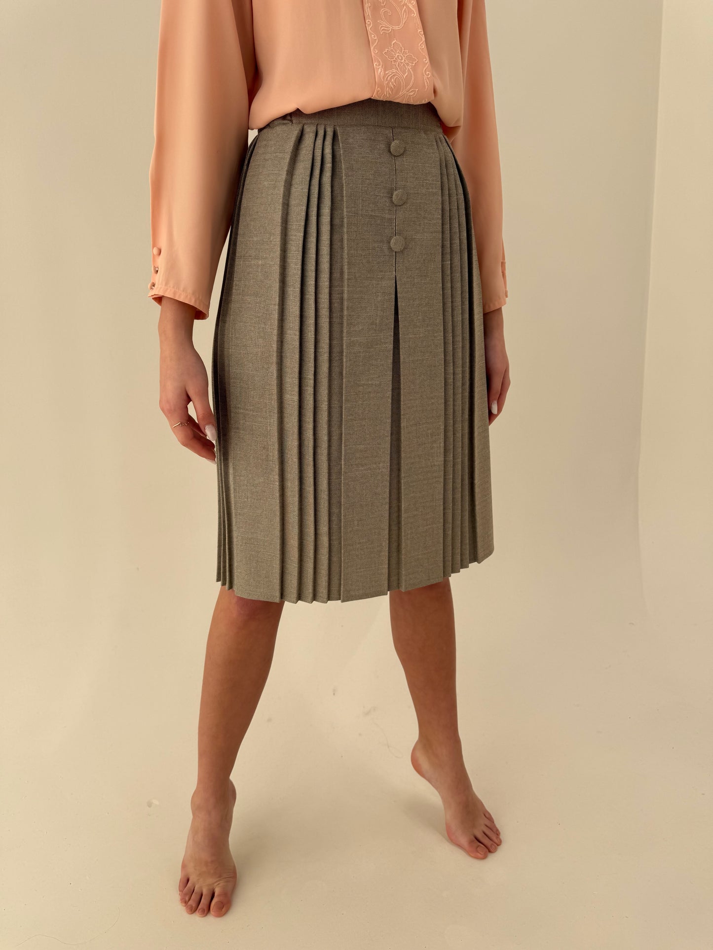 Fustă plisată light taupe cu talie uktra înaltă elastică