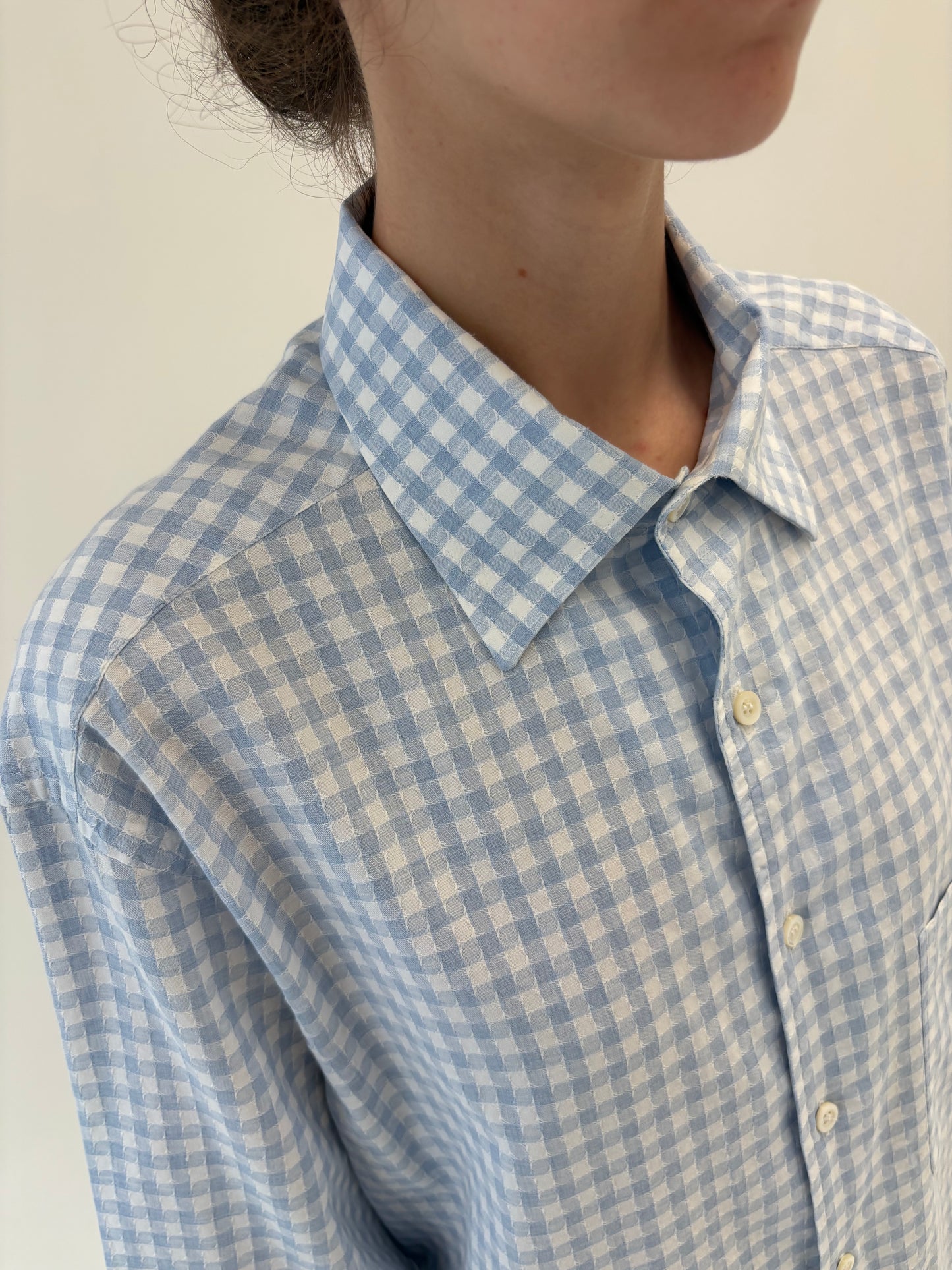 Cămașa Zegna ultra luxury din poplin tip jacquard în carouri baby blue