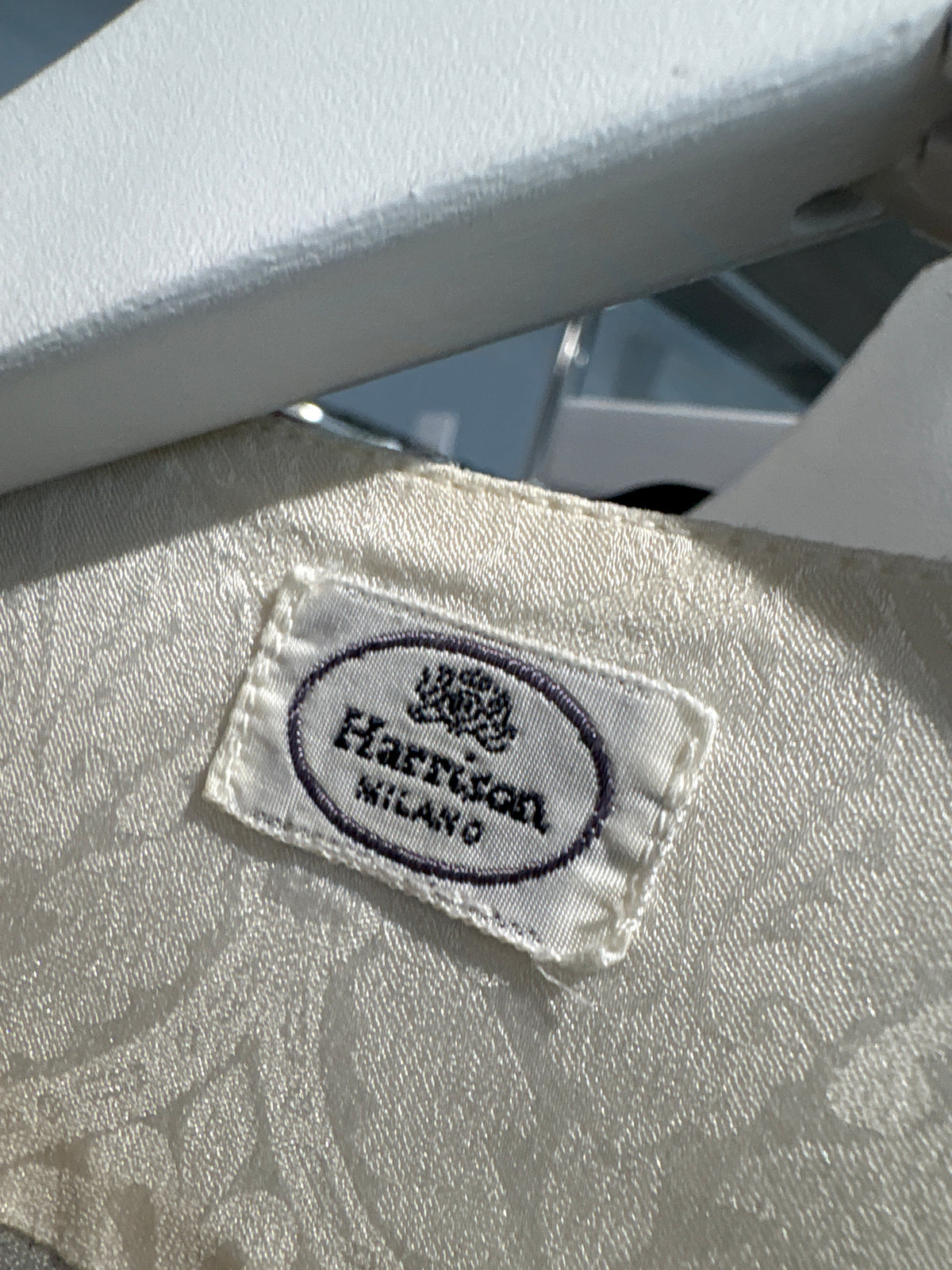 Cămașa vintage din mătase naturală plina jacquard print texturată butter white