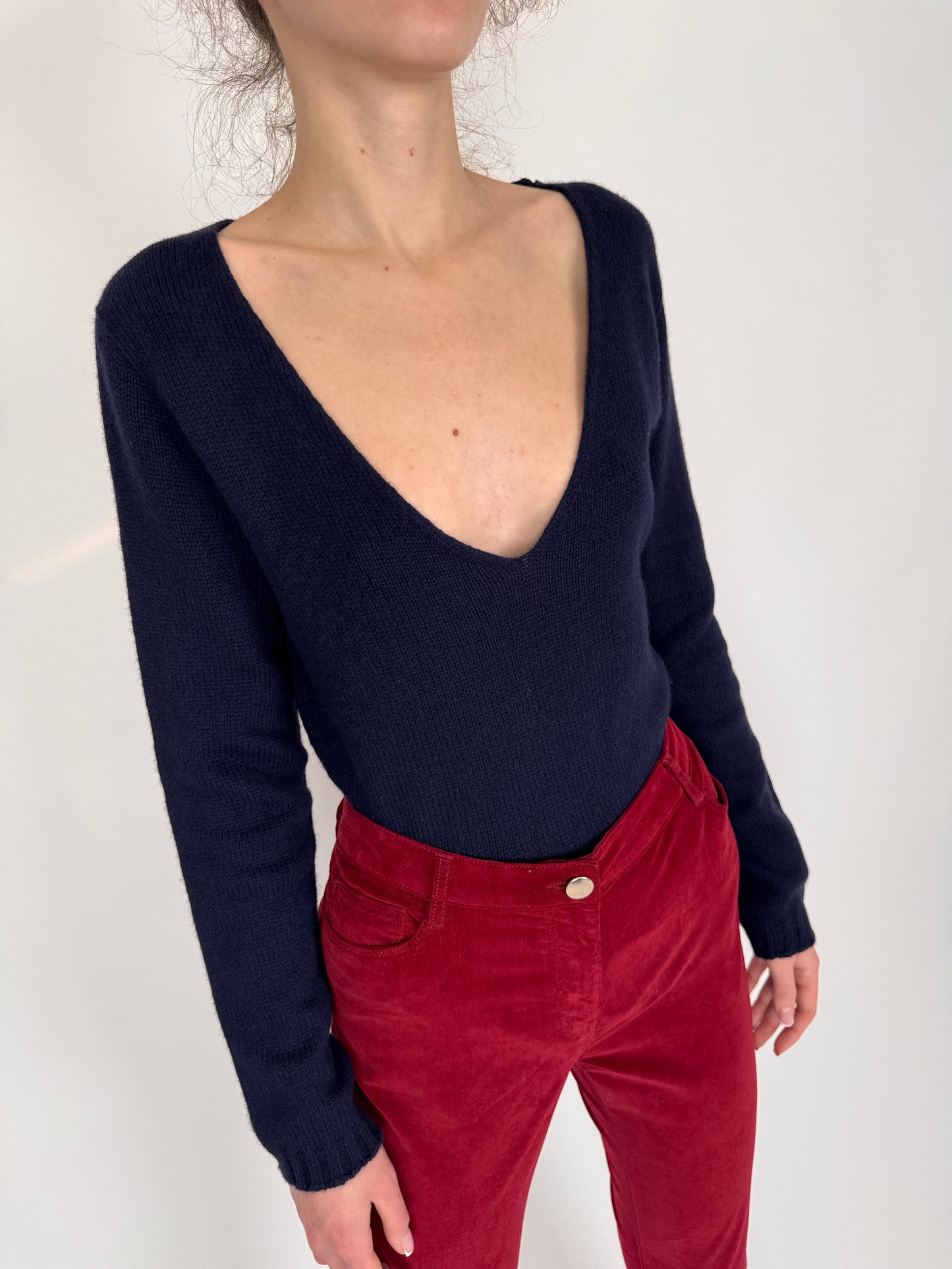 Pulover premium italian din lana extrafina și cașmir Navy blue