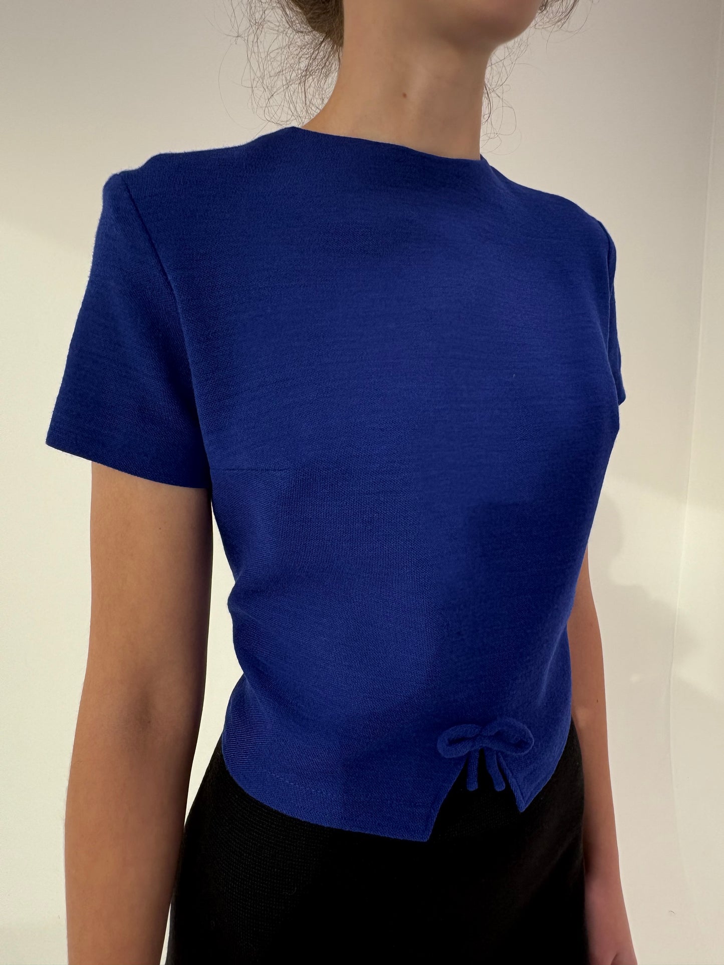 Top old vintage albastru cerneală anii 60 din tricot dens lana extrafina