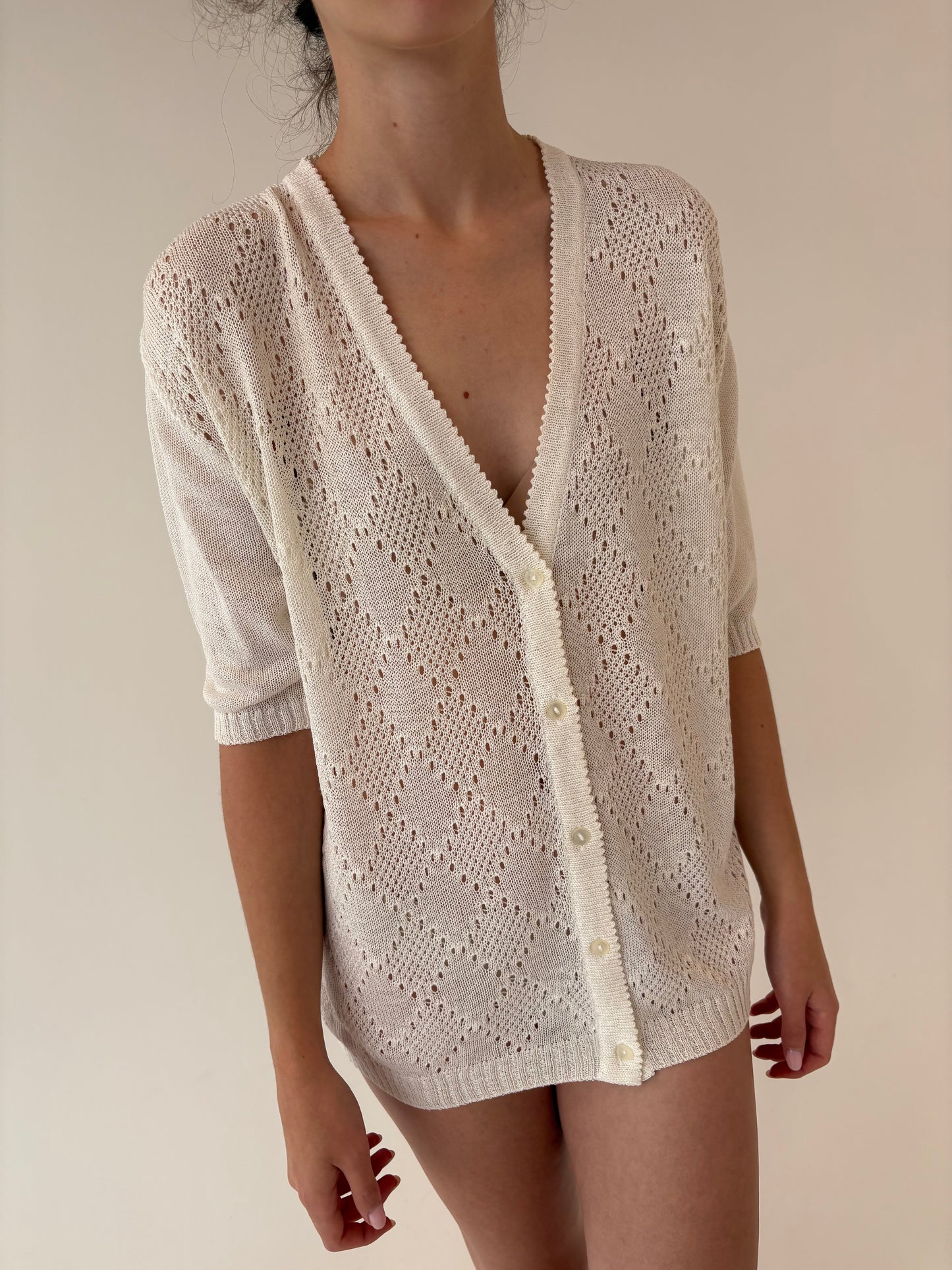 Top vintage butter white din jerse dantelat