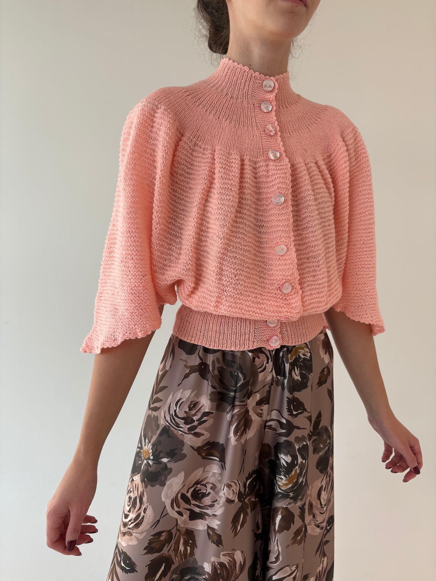Cardigan vintage superb salmon pink din lana extrafina ușoară