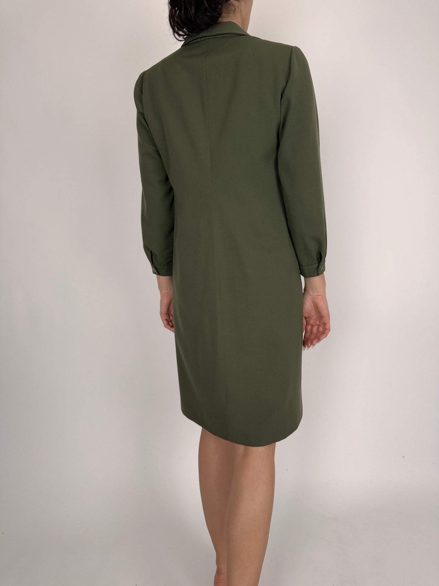 Rochie kaki tip cămașă din lana extrafina