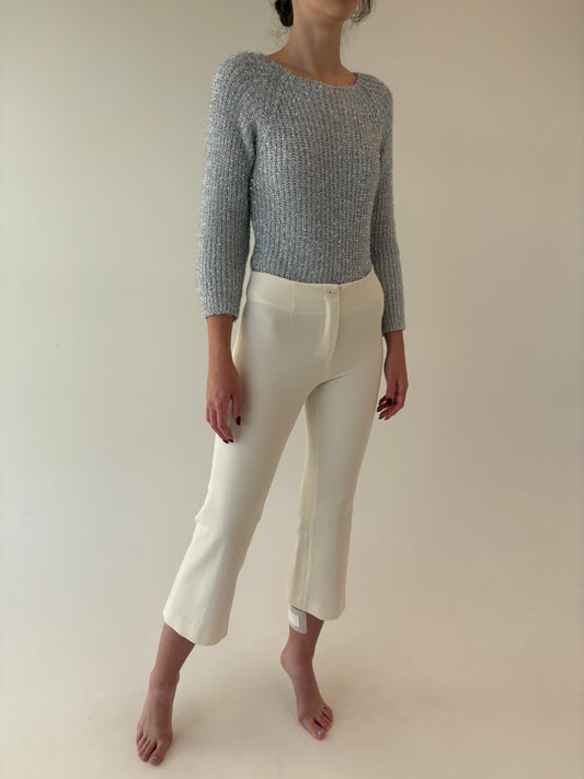 Pantaloni capri petite butter white din lana extrafina strech