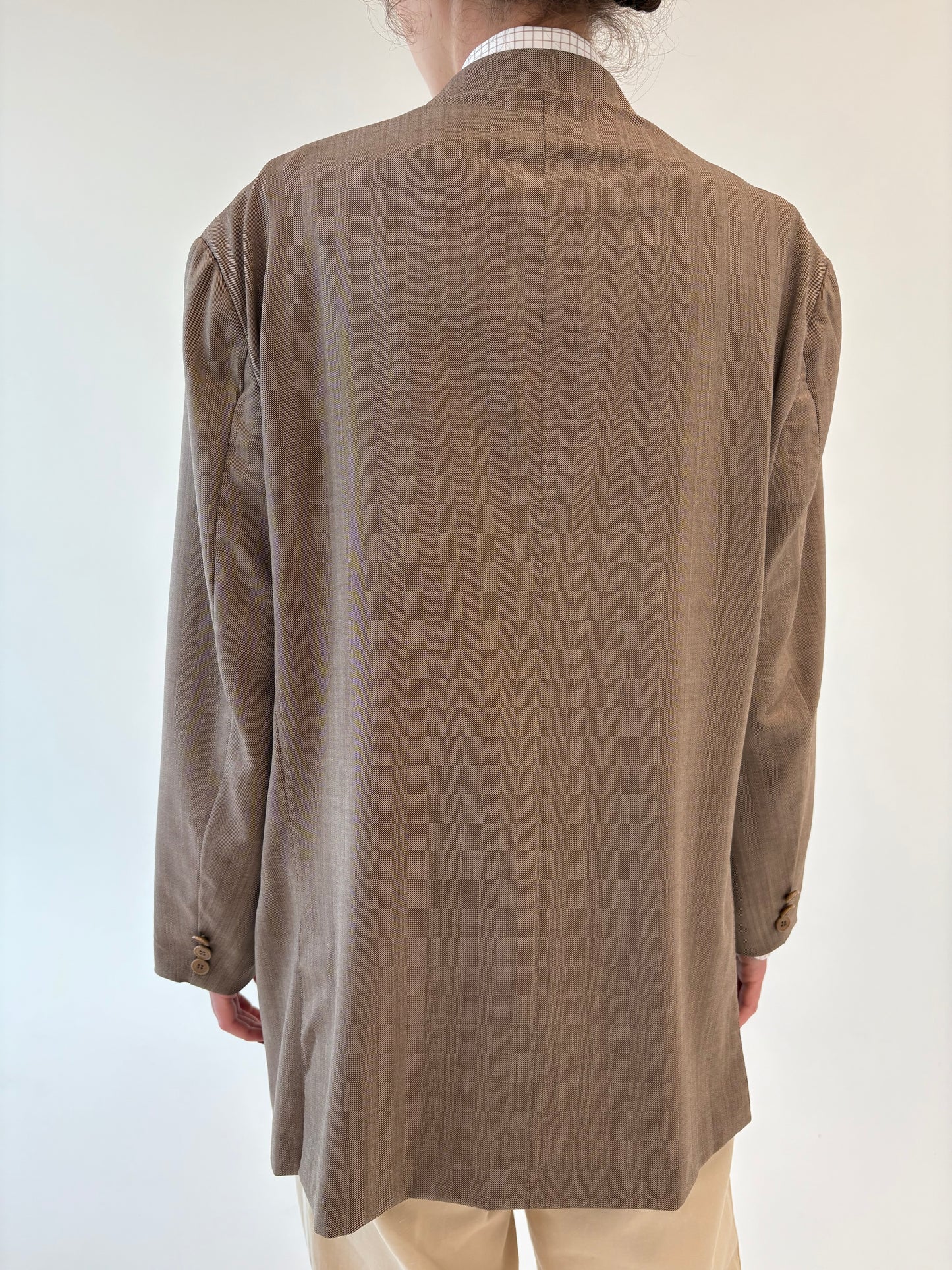 Sacou ultra luxury Zegna din stofă de lana Chevron camel și chocolate brown