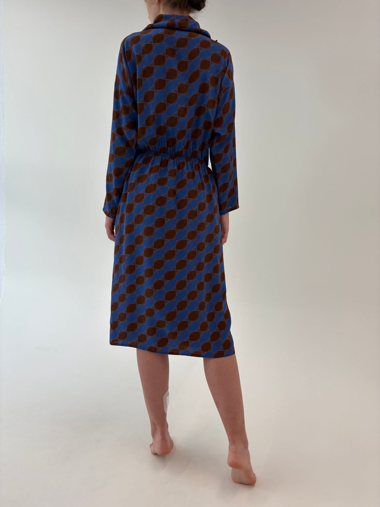 Rochie vintage din mătase naturală cu buzunare și bust drapat