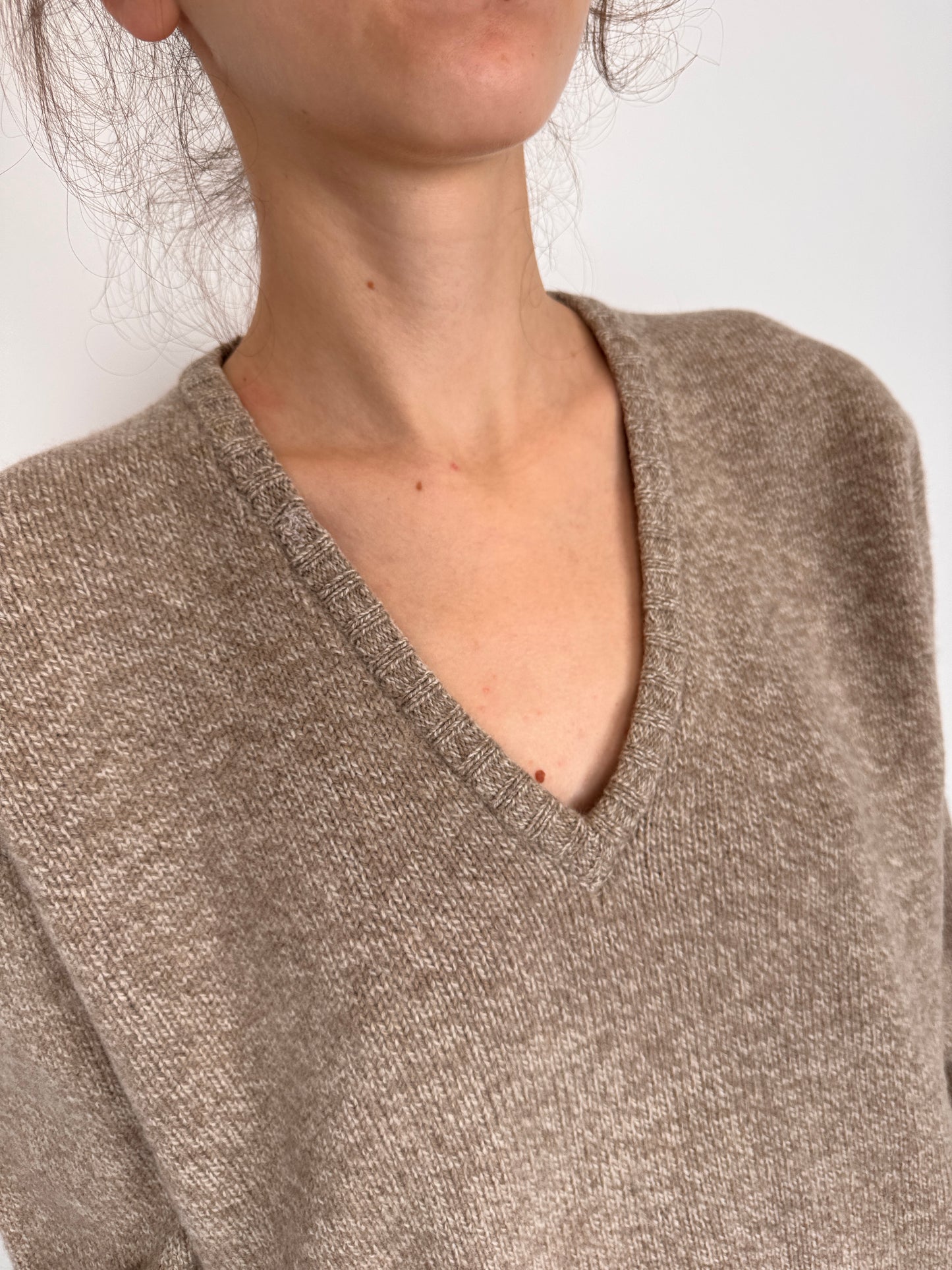 Pulover din lana premium extrafina multiply dark&light nude