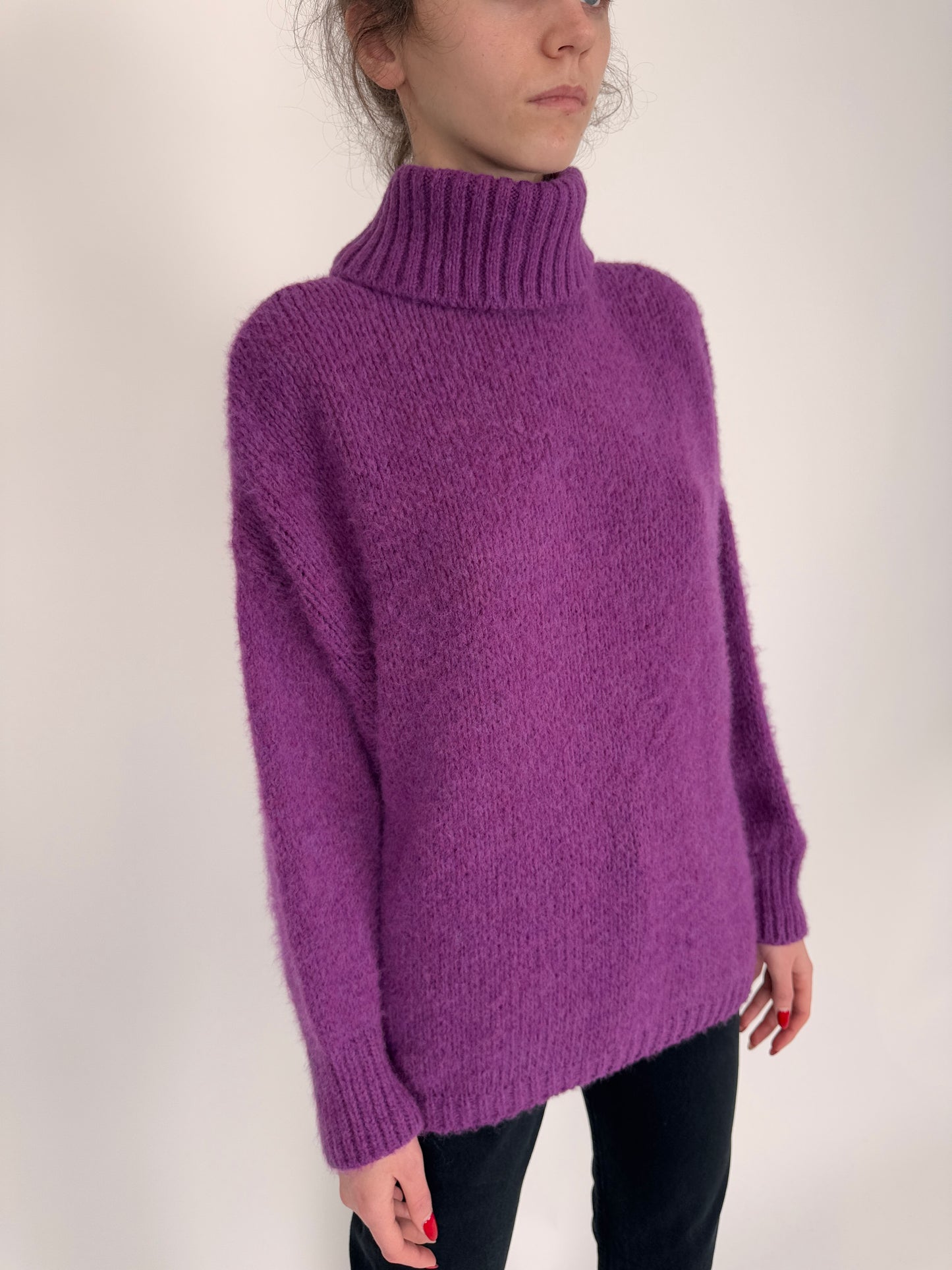 Maleta mulberry purple din mix super pufos plin de lana cu mânecă căzută