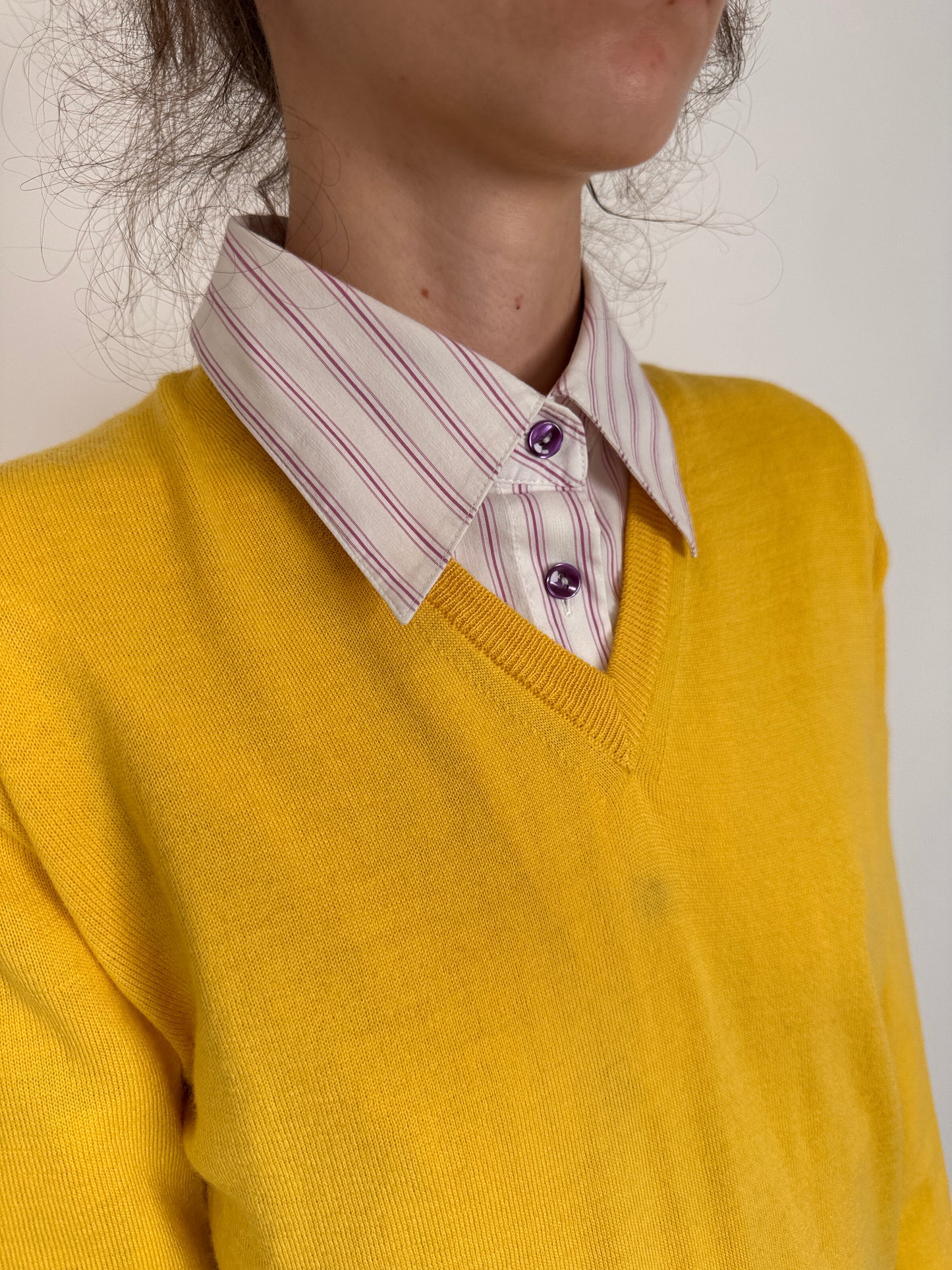 Pulover subtire din mix de lana merino extrafina lemon yellow