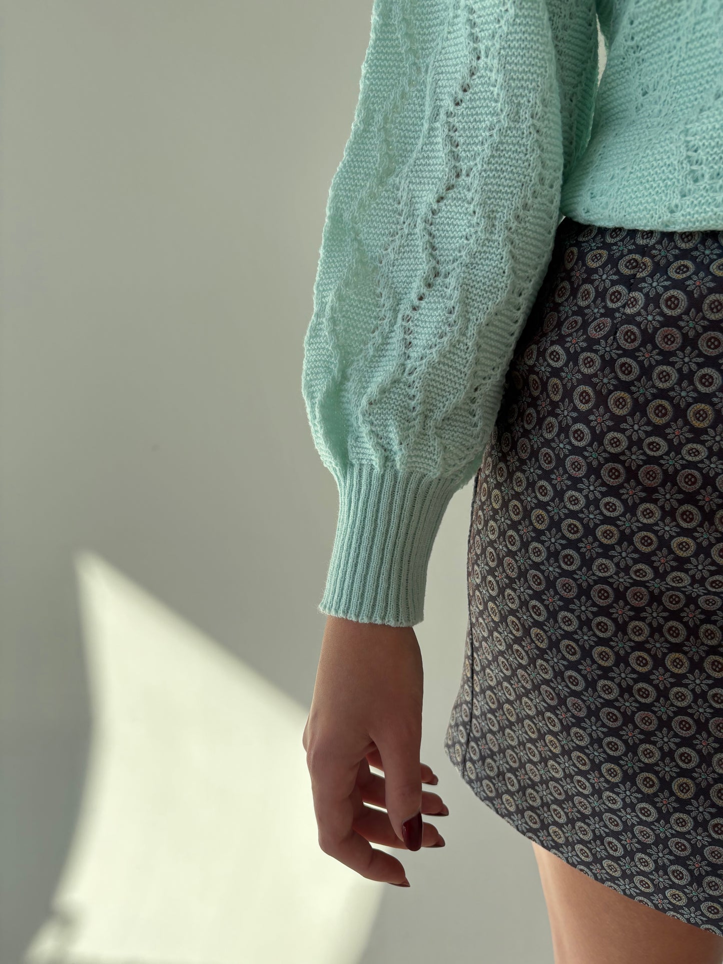 Cardigan vintage mint green cu mâneci ample și manșete îngustate
