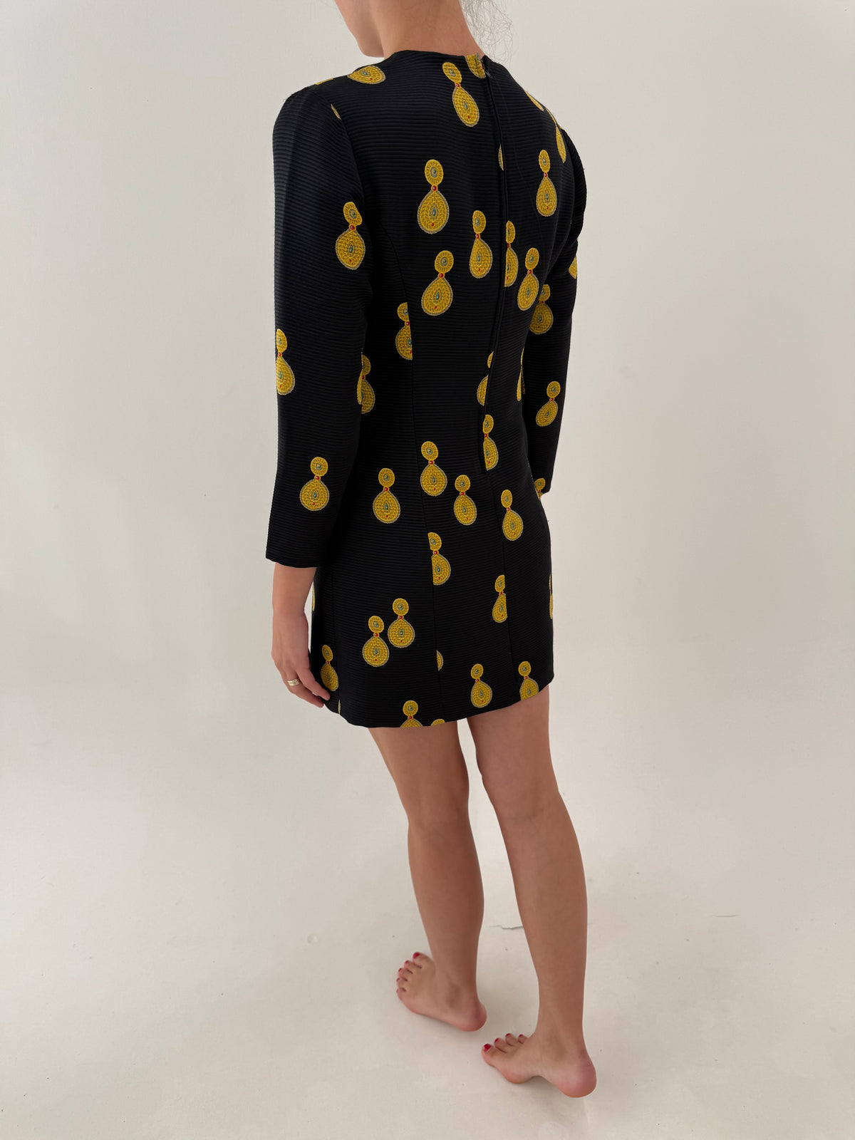 LBD vintage cu print baroc din faille excepțional gros de mătase naturală
