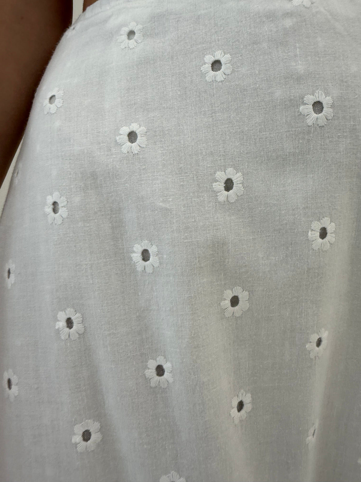 Fustă maxi albă din bumbac fin integral cu broderia anglaise