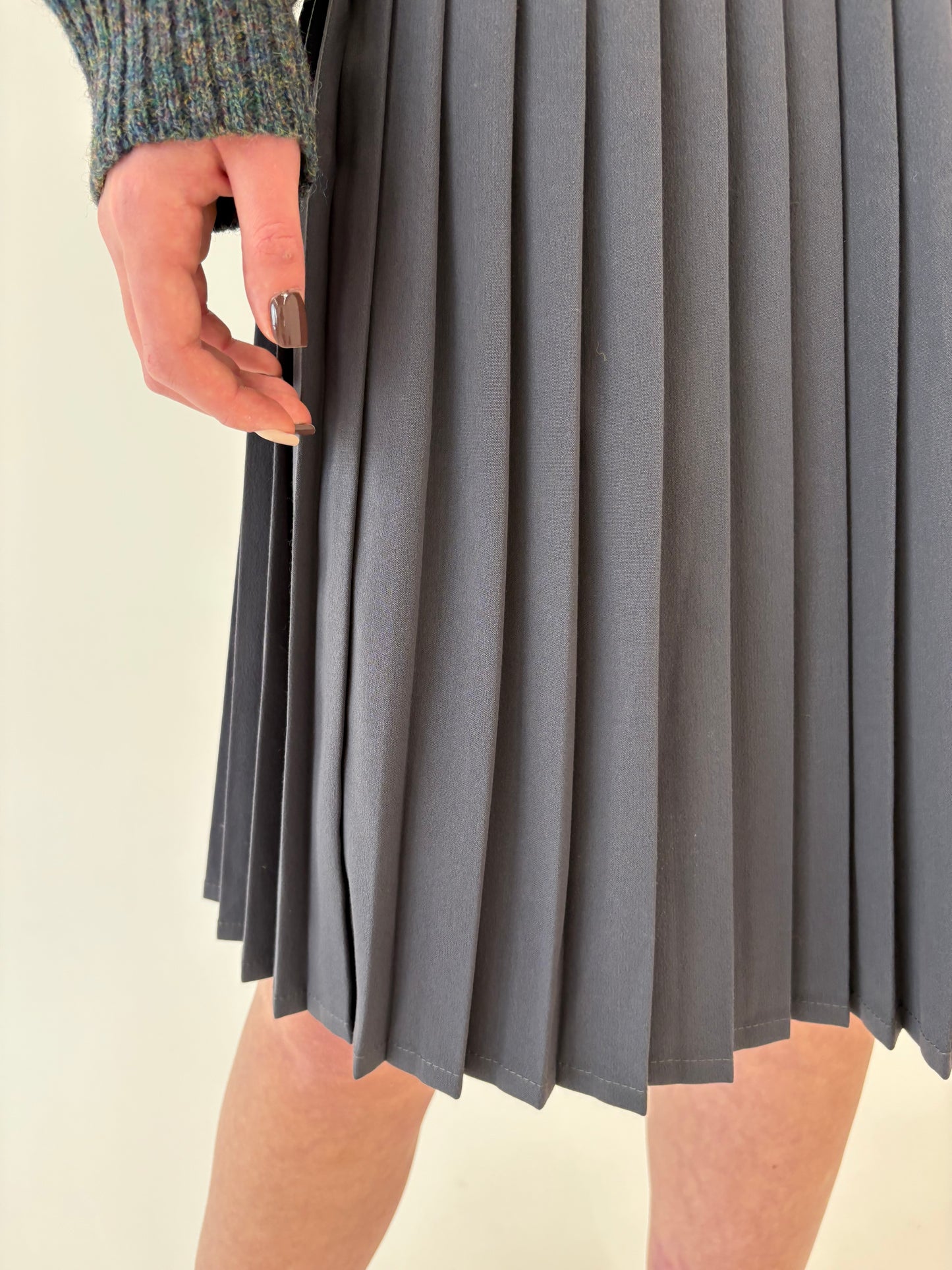 Fustă vintage plisată steel gray din mix de lana extrafina