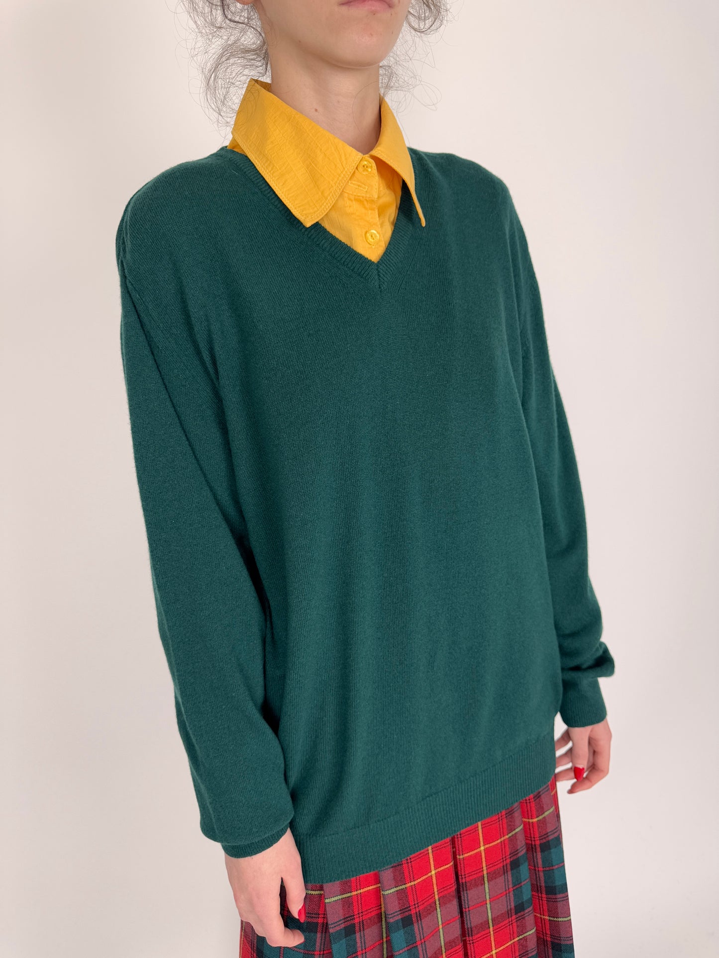 Pulover italian pine green din lana merino extrafina