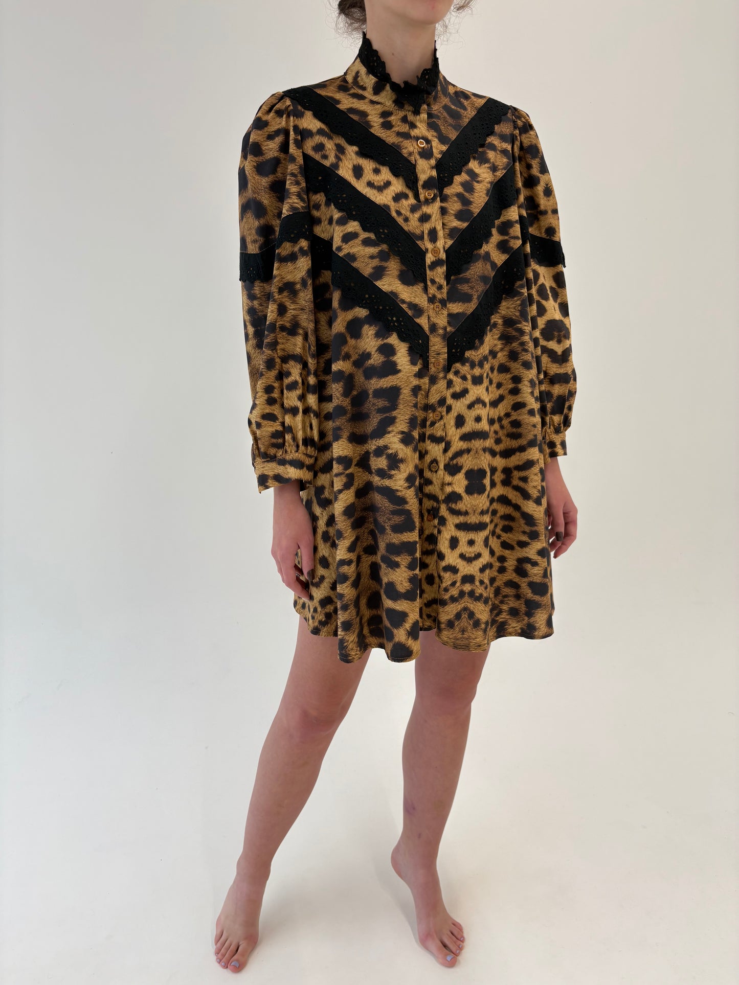 Rochie italiană tip cămașă animal print din poplin gros de bumbac