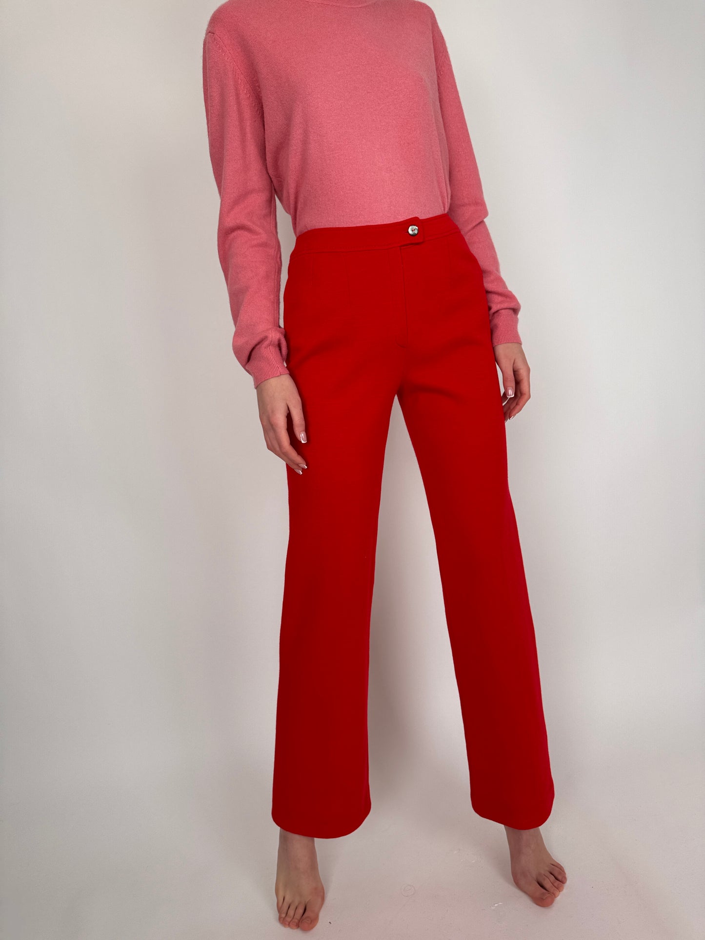 Pantaloni tall cherry red din jerse extrafin de lana modelator