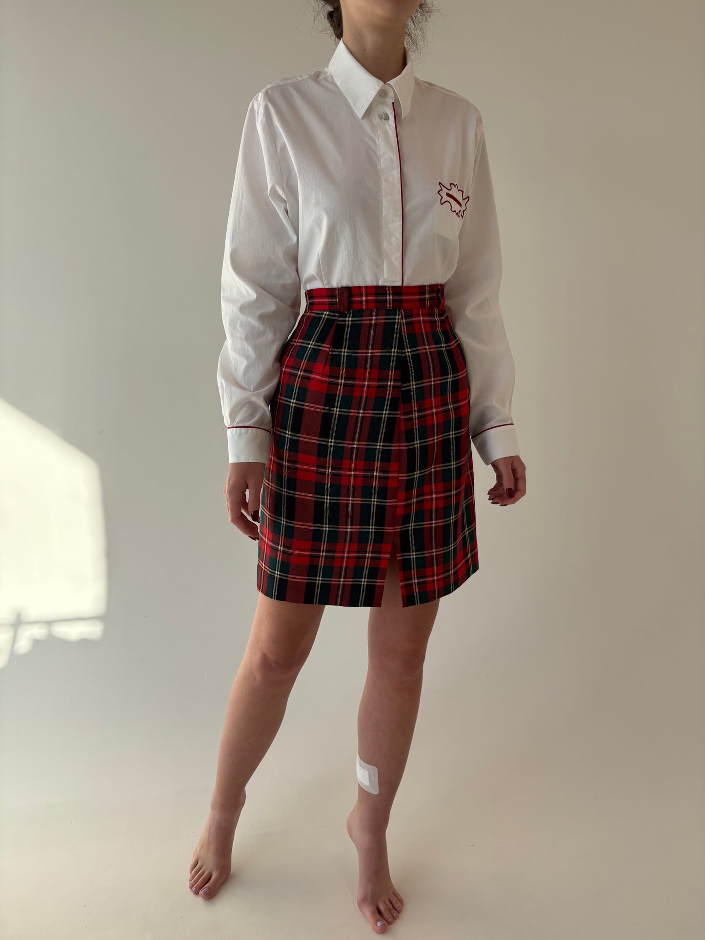 Fustă din Tartan de lana extrafina cu buzunare și talie ultra înaltă