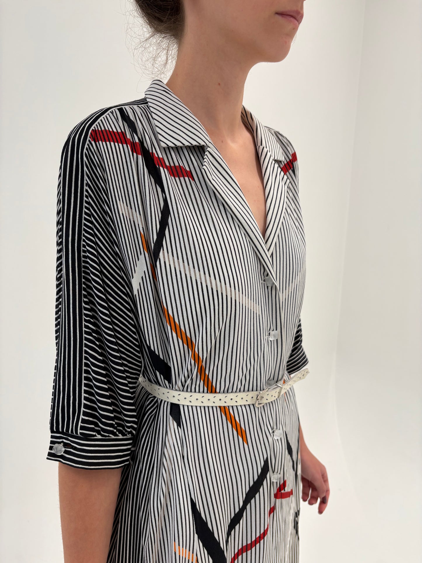 Rochie vintage cu print geometric din jerse extrafin