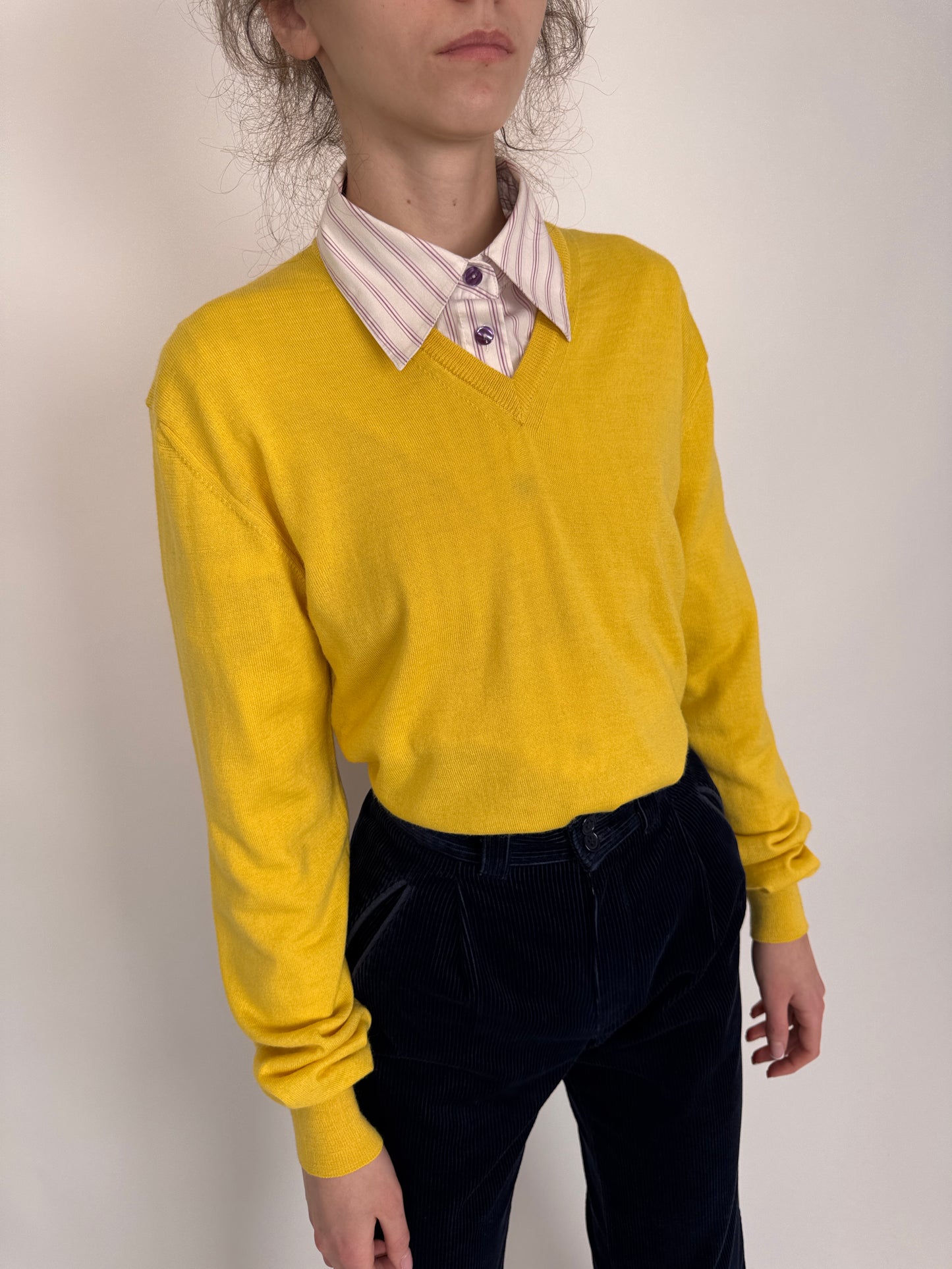 Pulover subtire din mix de lana merino extrafina lemon yellow
