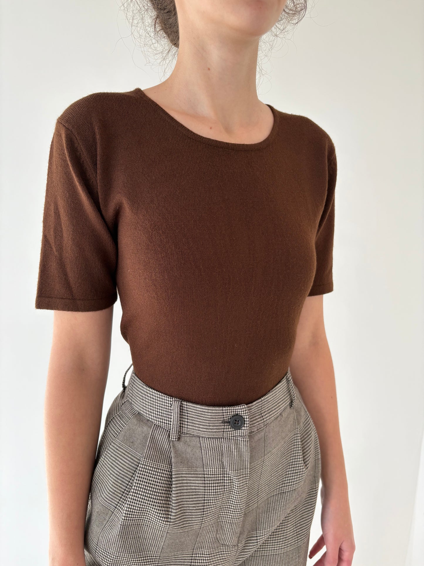 Set vintage chocolate brown din mix de lana extrem de fină cu aplicații manuale