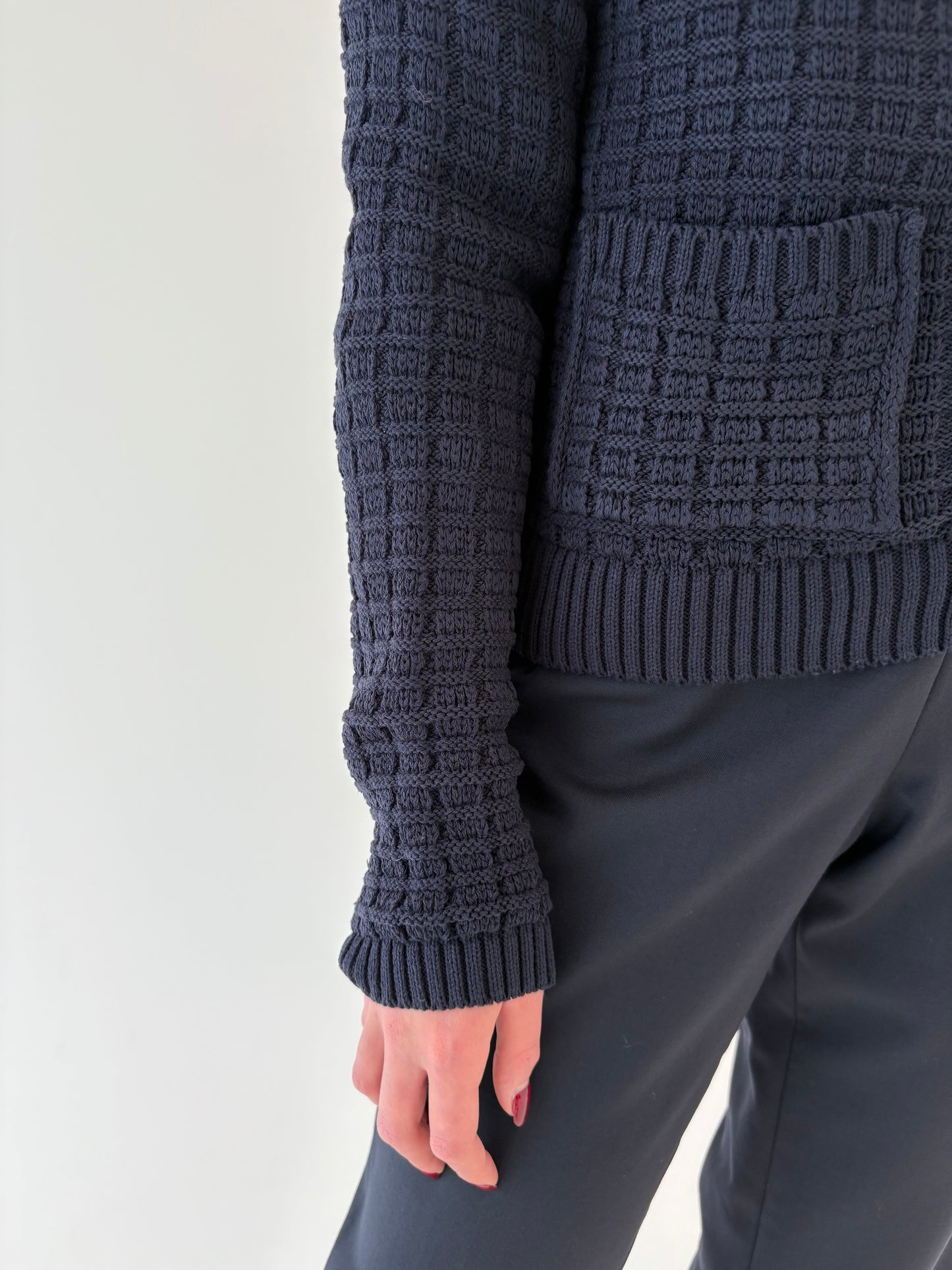 Jacheta Navy cu nasturi aurii din tricot gros de bumbac de gramaj mare