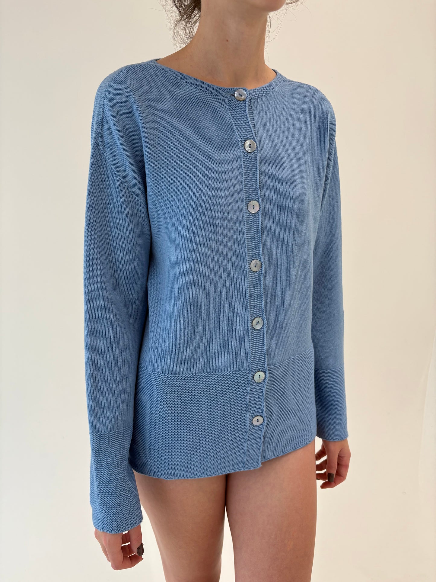 Cardigan italian baby blue din lana merino extrafina de gramaj mare