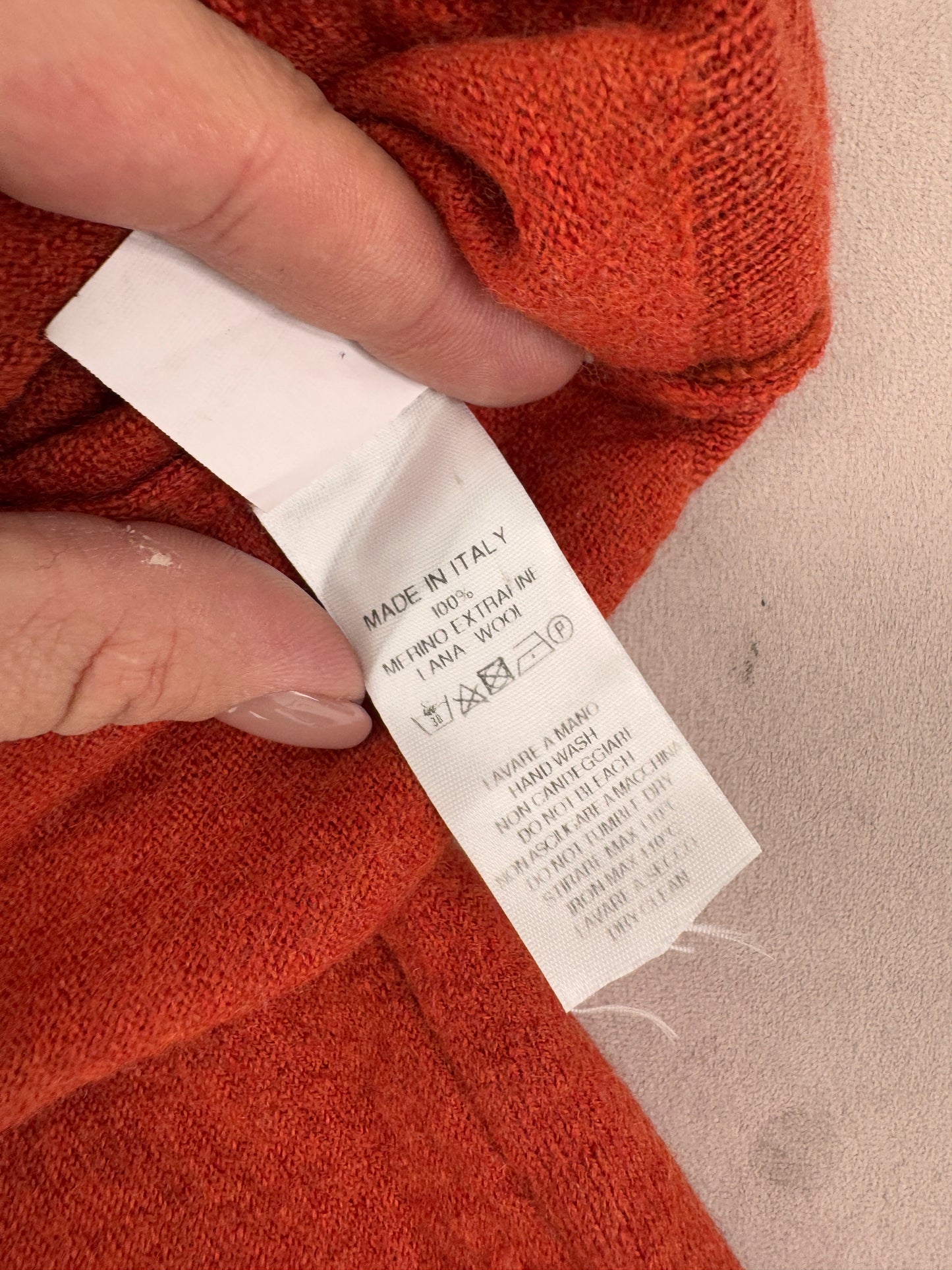 Pulover italian petite de gramaj mare burnt orange din lana merino extrafina