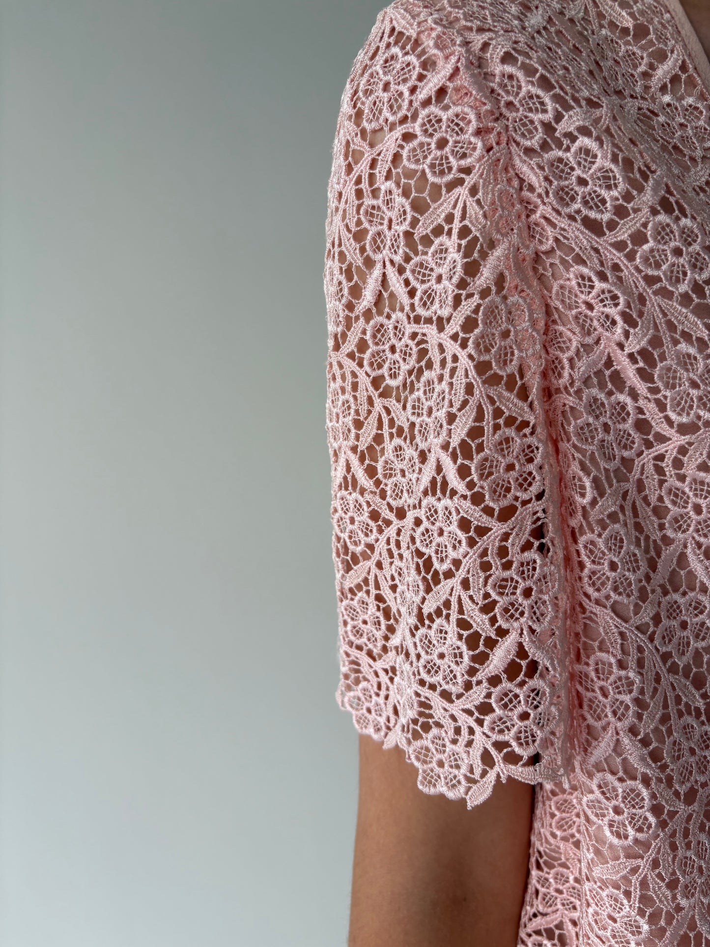 Top italian powder Pink din dantelă macrame de la zi la seară