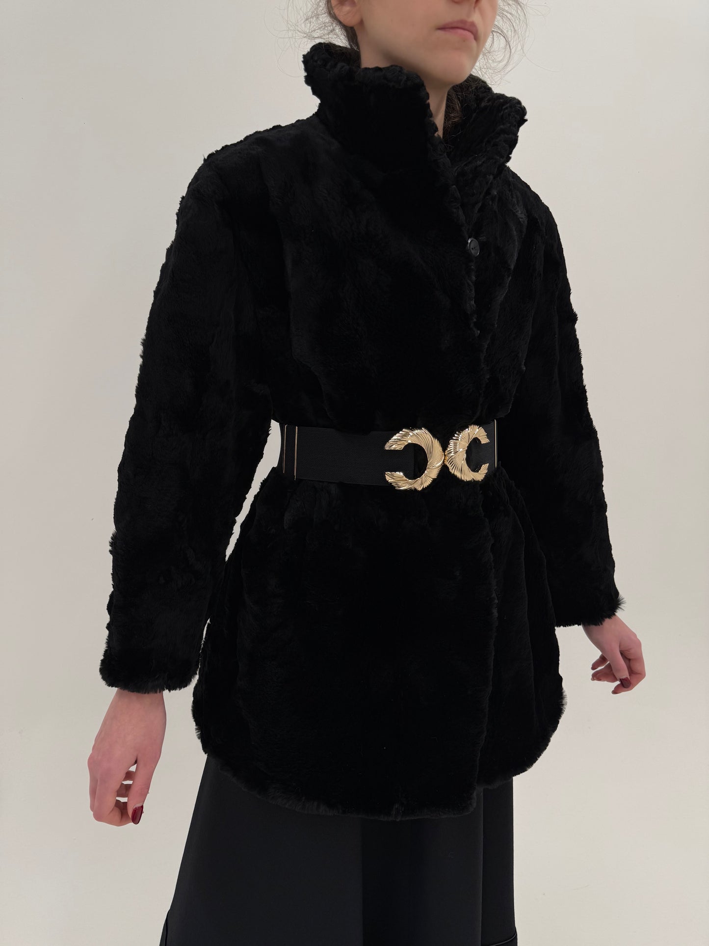 Blană naturală neagra luxury de mouton merinos tuns