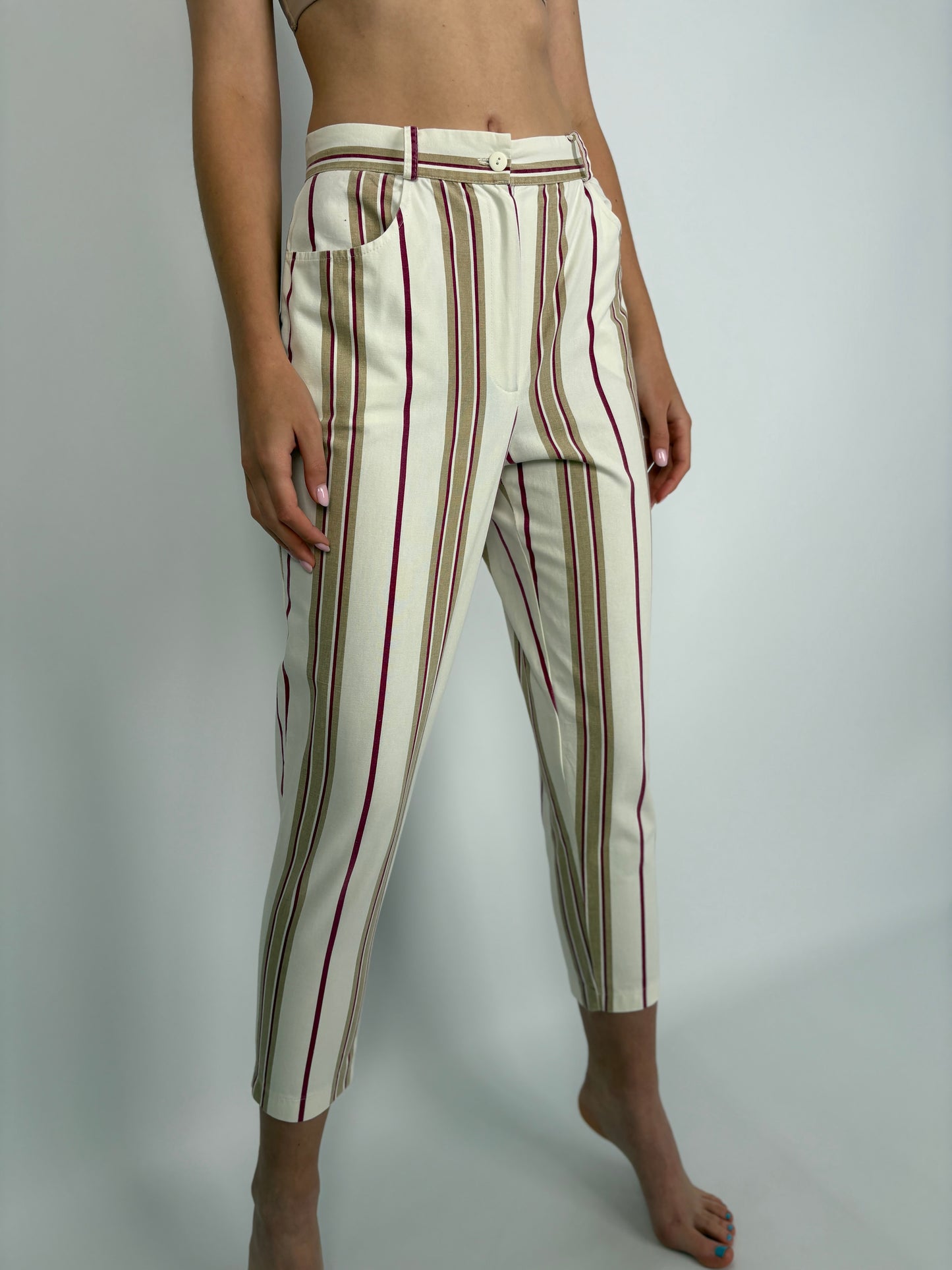 Pantaloni vintage petite cu talie ultra înaltă și dungi mom fit