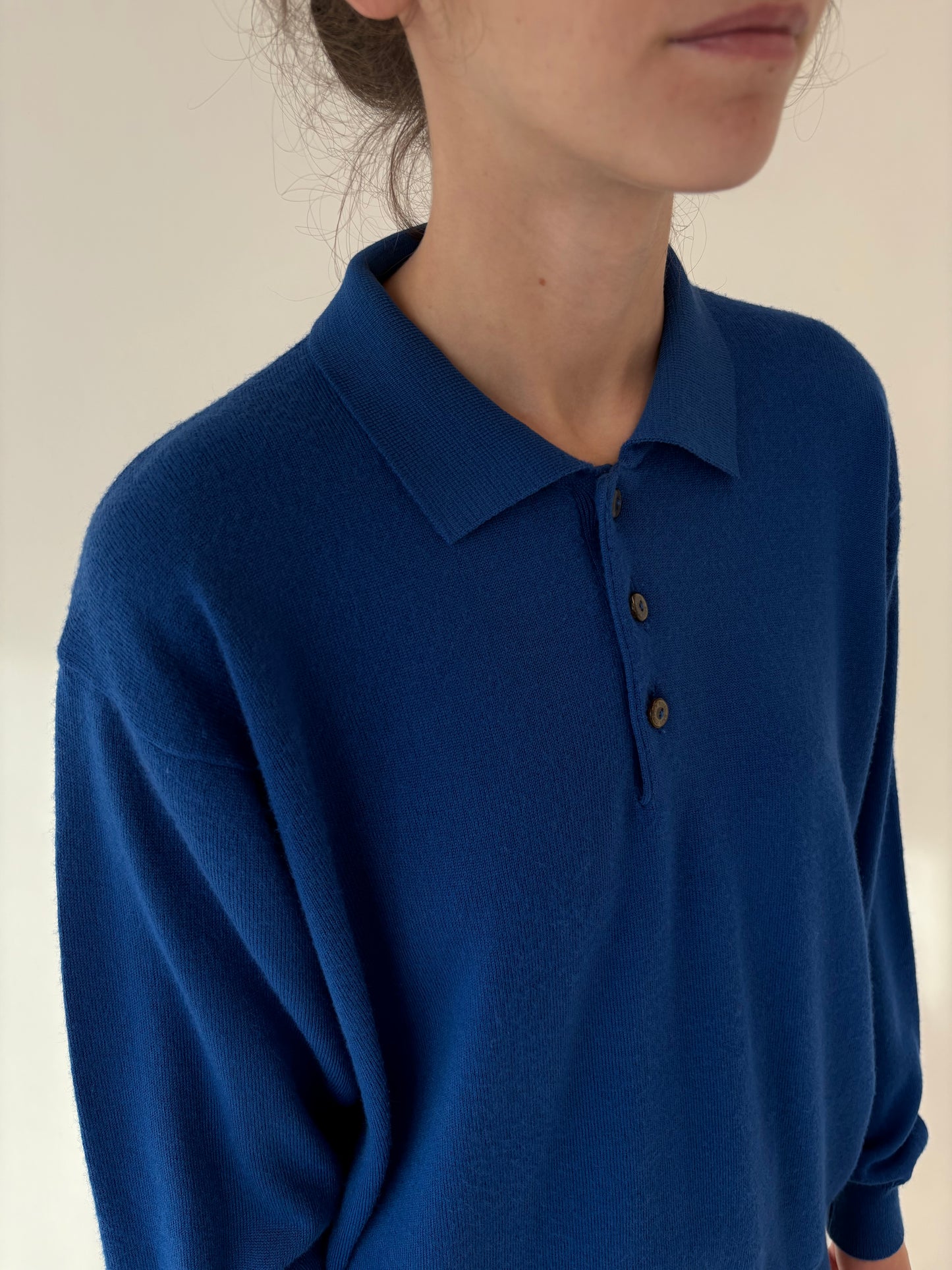 Pulover vintage polo italian albastru regal din lana merino extrafina