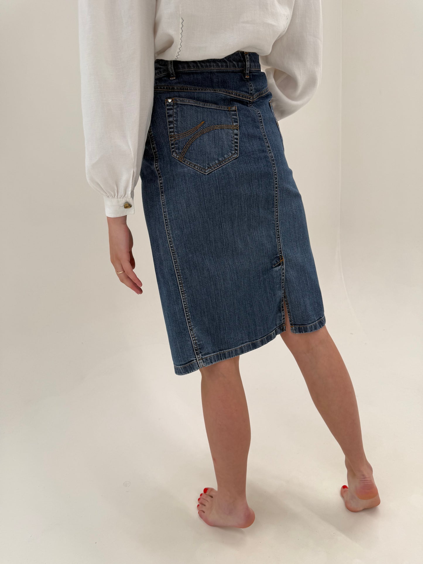 Fusta de brand luxury plus size Marina Rinaldi din jeans confort