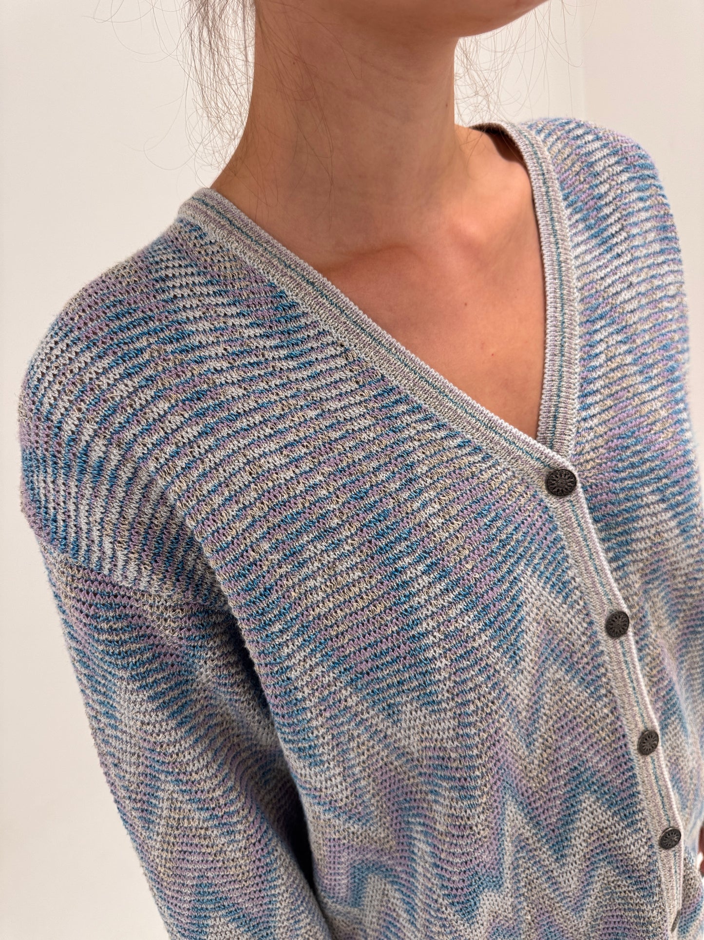 Cardigan în stil Missoni din bumbac în culori pudrate
