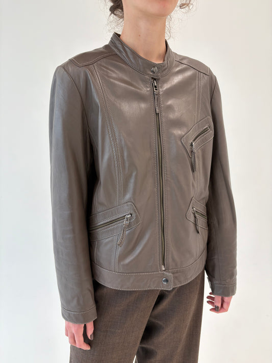 Geacă biker light taupe brown din piele naturală mănușă de excepție