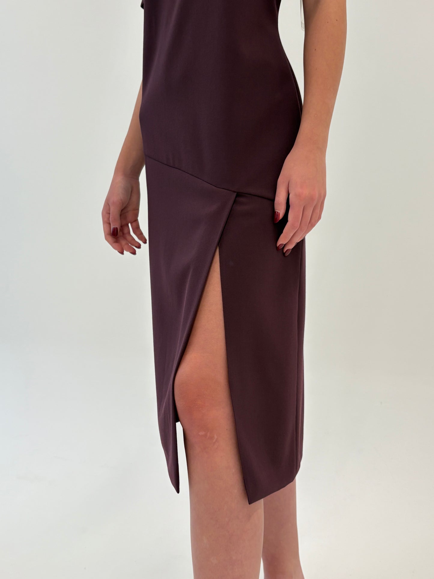 Rochie italiană aubergine business nouă cu eticheta din stofita ușor strech