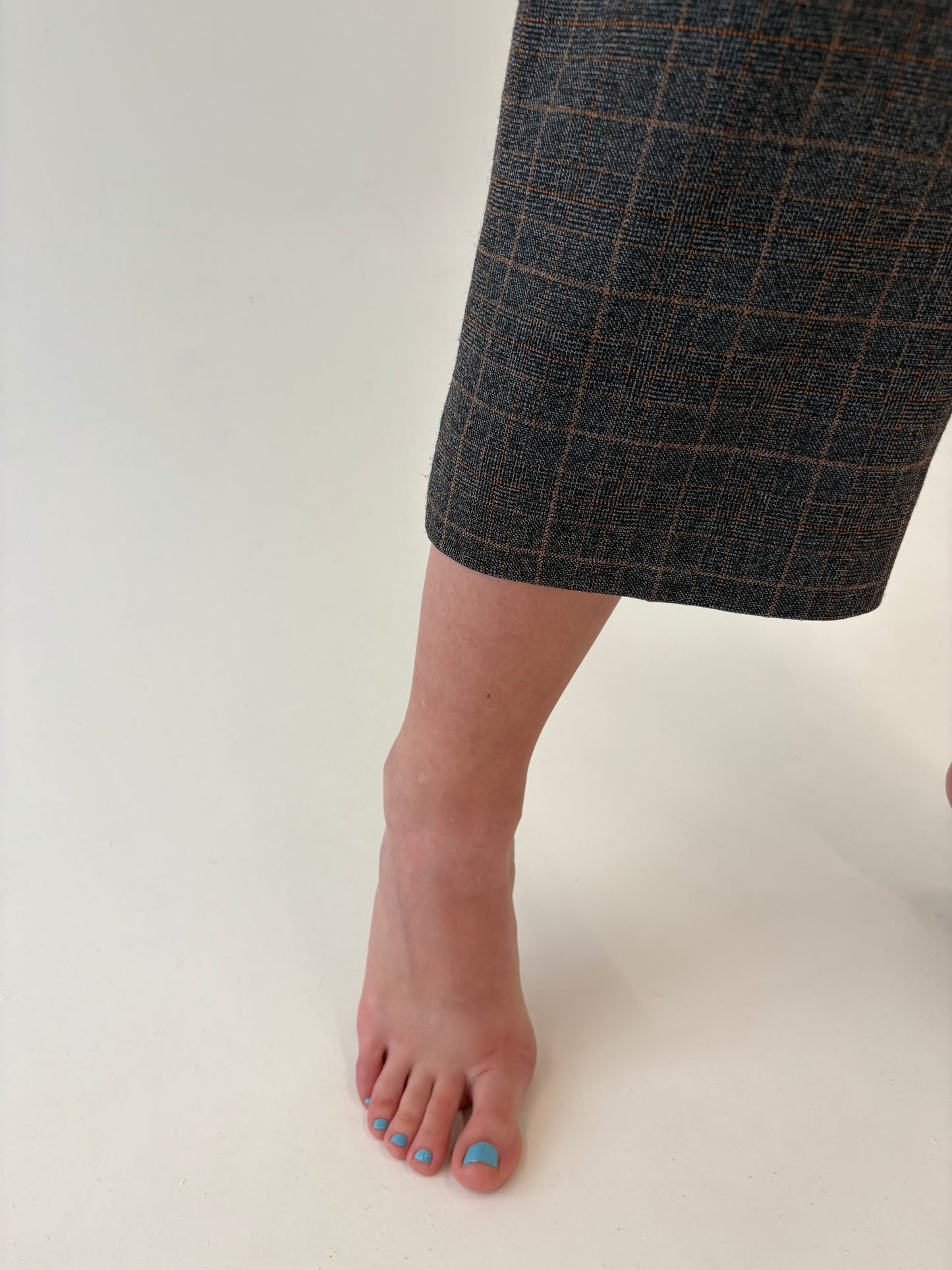 Pantaloni din lana extrafina confort cu talie ultra înaltă și carouri camel