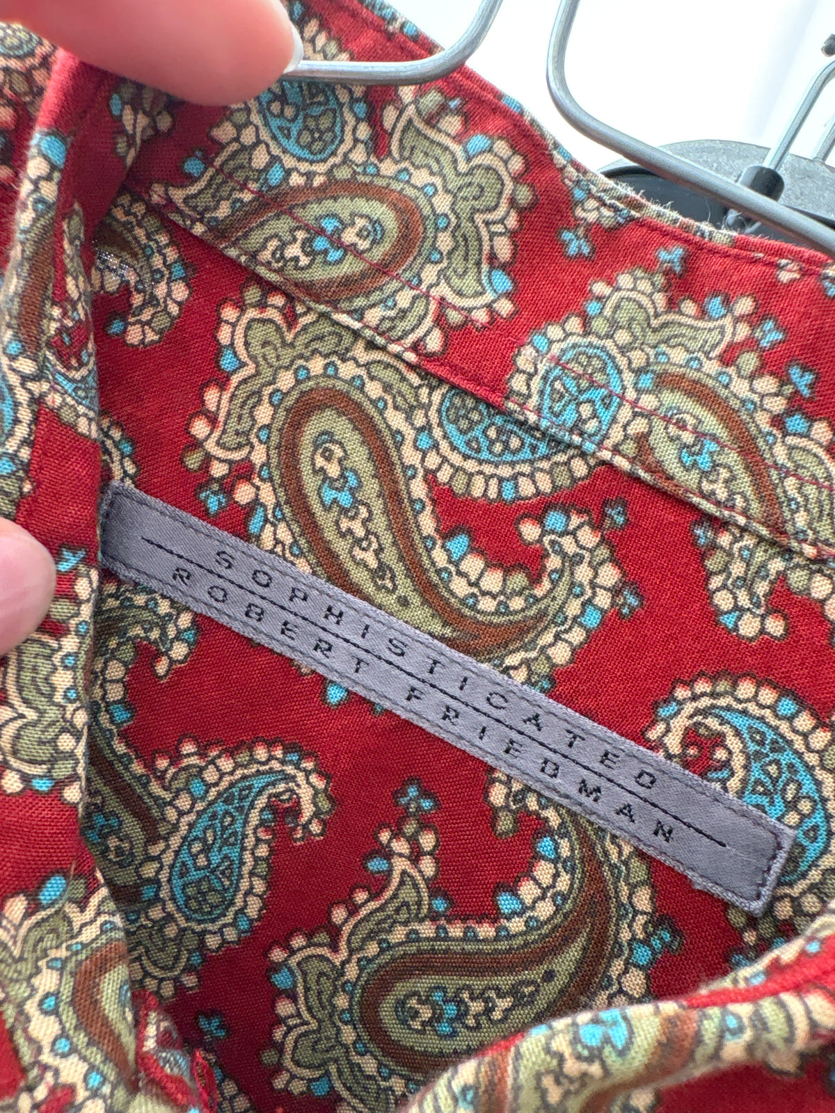 Cămașa vintage dark cherry red cu print paisley din vascoza moale groasă