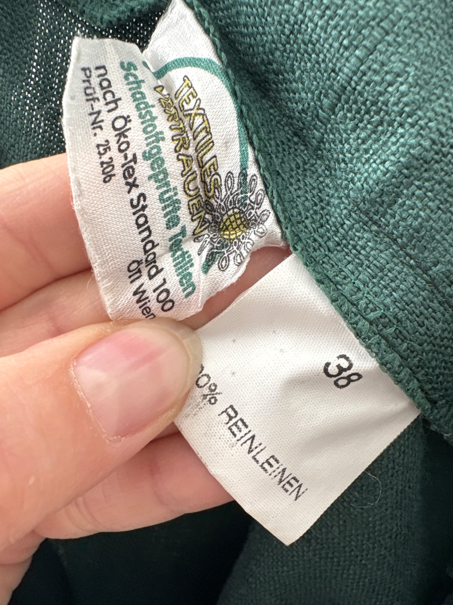 Pantaloni țigaretă din pânză de in dark green cu talie ultra înaltă