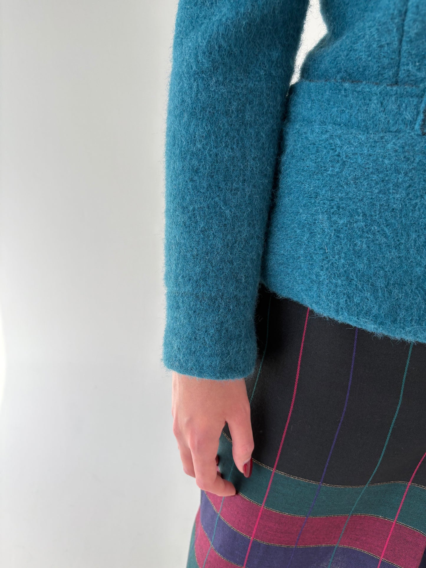 Sacou dark turquoise confort din boiled wool în croi ușor cambrat